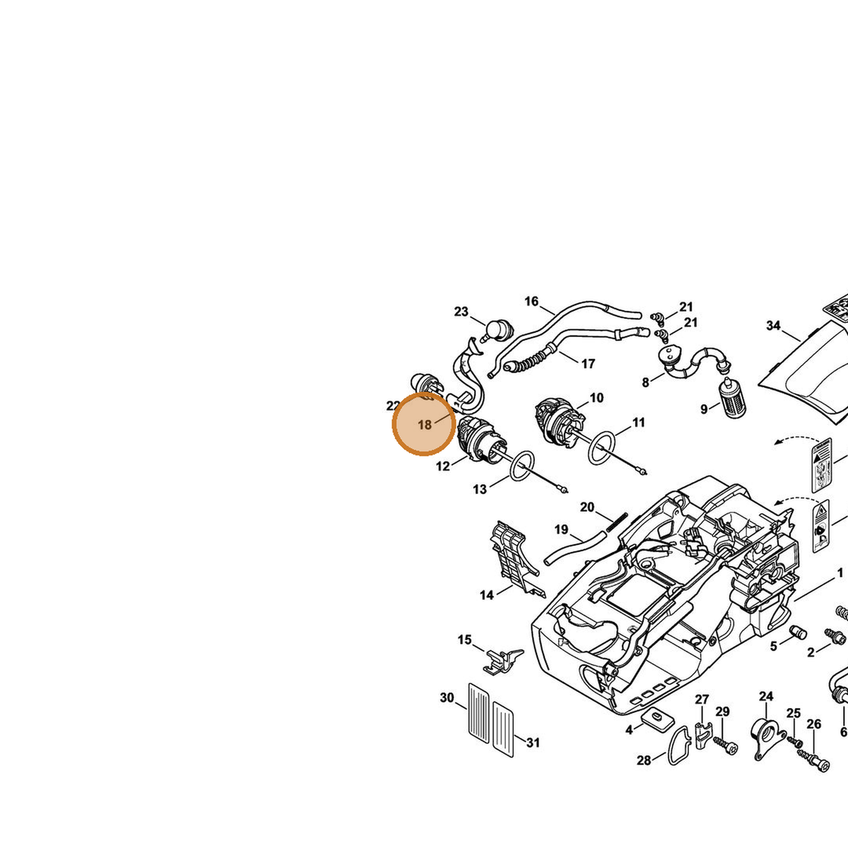STIHL part 1137-358-7702 — IPL diagram snippet (6x zoom, amber highlight)