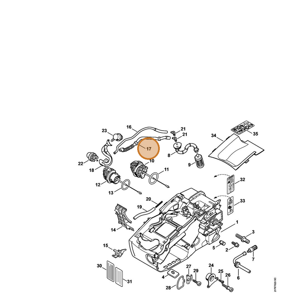 STIHL part 1137-358-7703 — IPL diagram snippet (6x zoom, amber highlight)