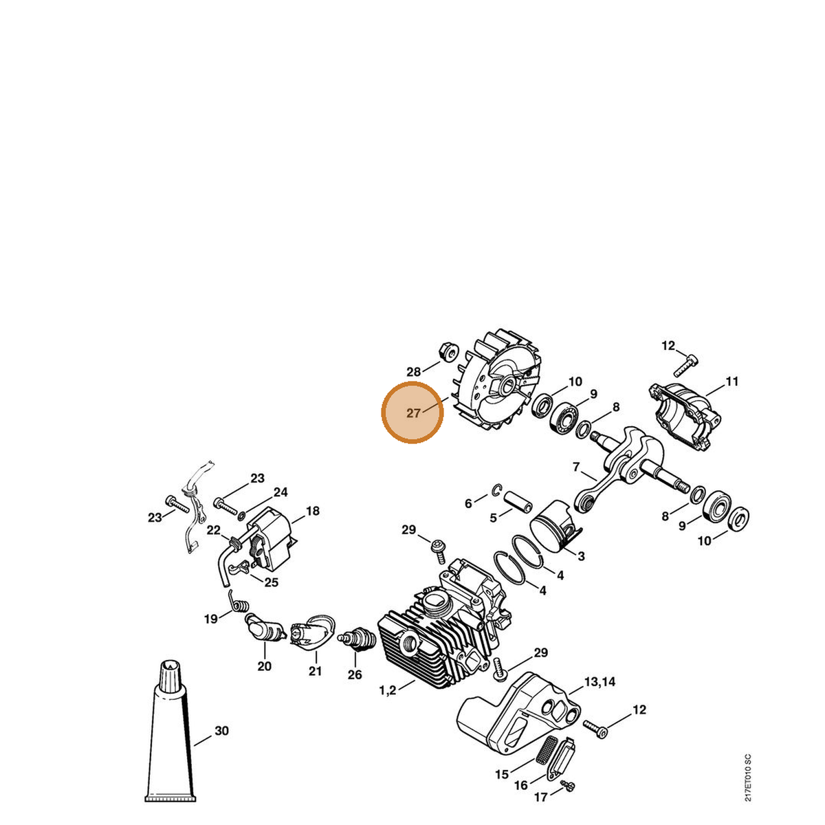 STIHL part 1137-400-1200 — IPL diagram snippet (6x zoom, amber highlight)
