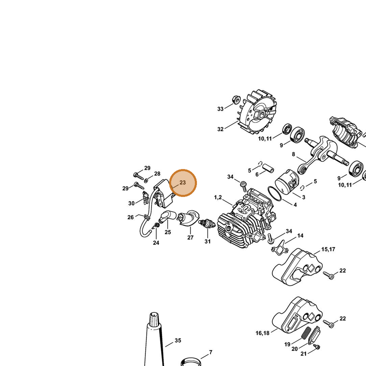 STIHL part 1137-400-1306 — IPL diagram snippet (6x zoom, amber highlight)