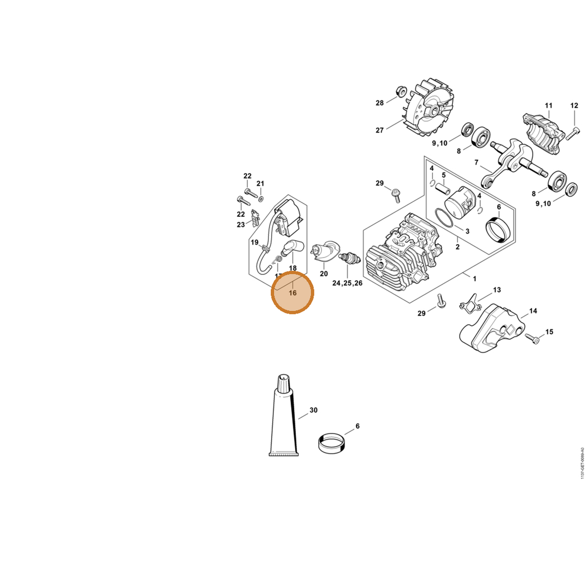 STIHL part 1137-400-1310 — IPL diagram snippet (6x zoom, amber highlight)