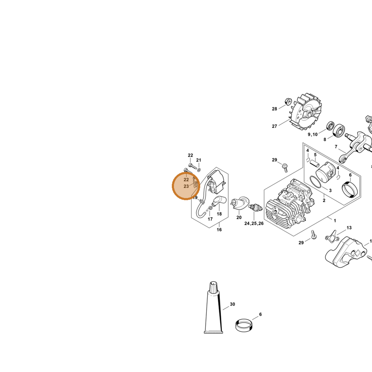 STIHL part 1137-448-1206 — IPL diagram snippet (6x zoom, amber highlight)