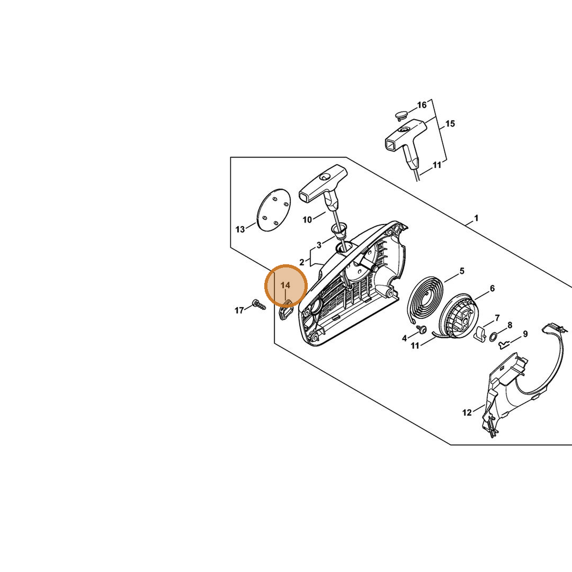 STIHL part 1137-647-9100 — IPL diagram snippet (6x zoom, amber highlight)