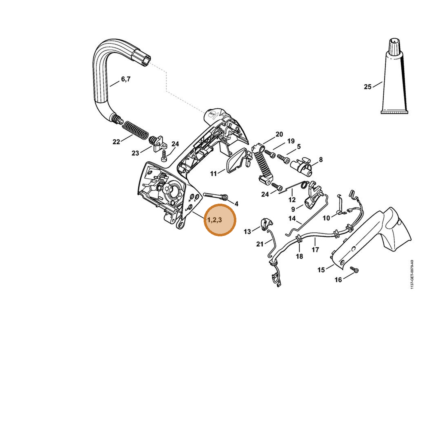 STIHL part 1137-790-1005 — IPL diagram snippet (6x zoom, amber highlight)