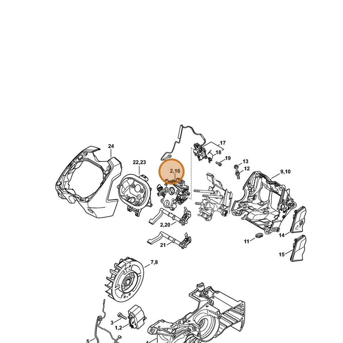 STIHL part 1138-007-1008 — IPL diagram snippet (6x zoom, amber highlight)