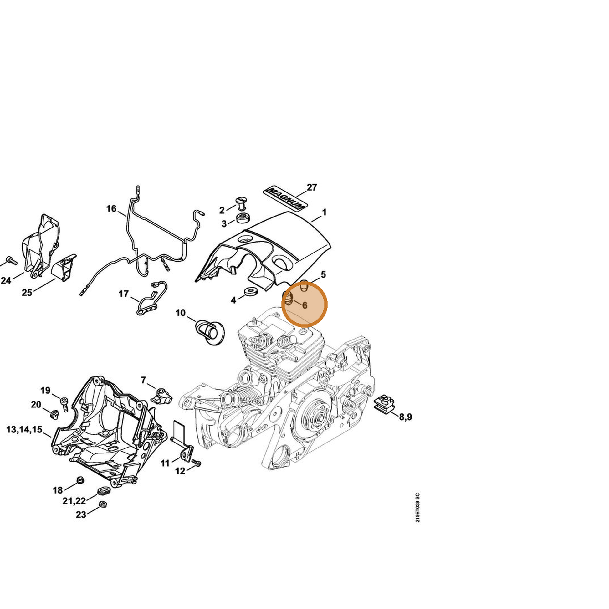 STIHL part 1138-028-1001 — IPL diagram snippet (6x zoom, amber highlight)
