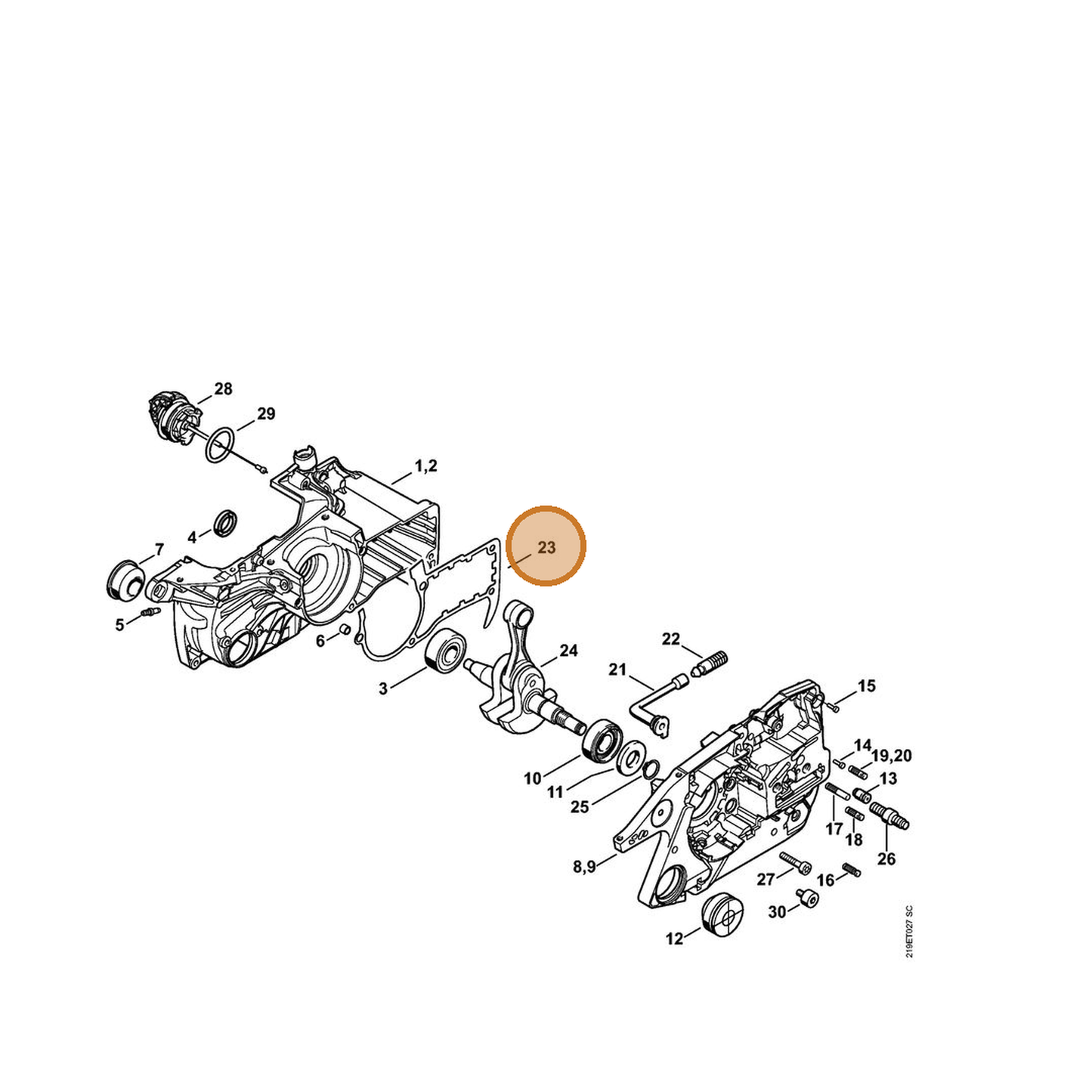 STIHL part 1138-029-0500 — IPL diagram snippet (6x zoom, amber highlight)