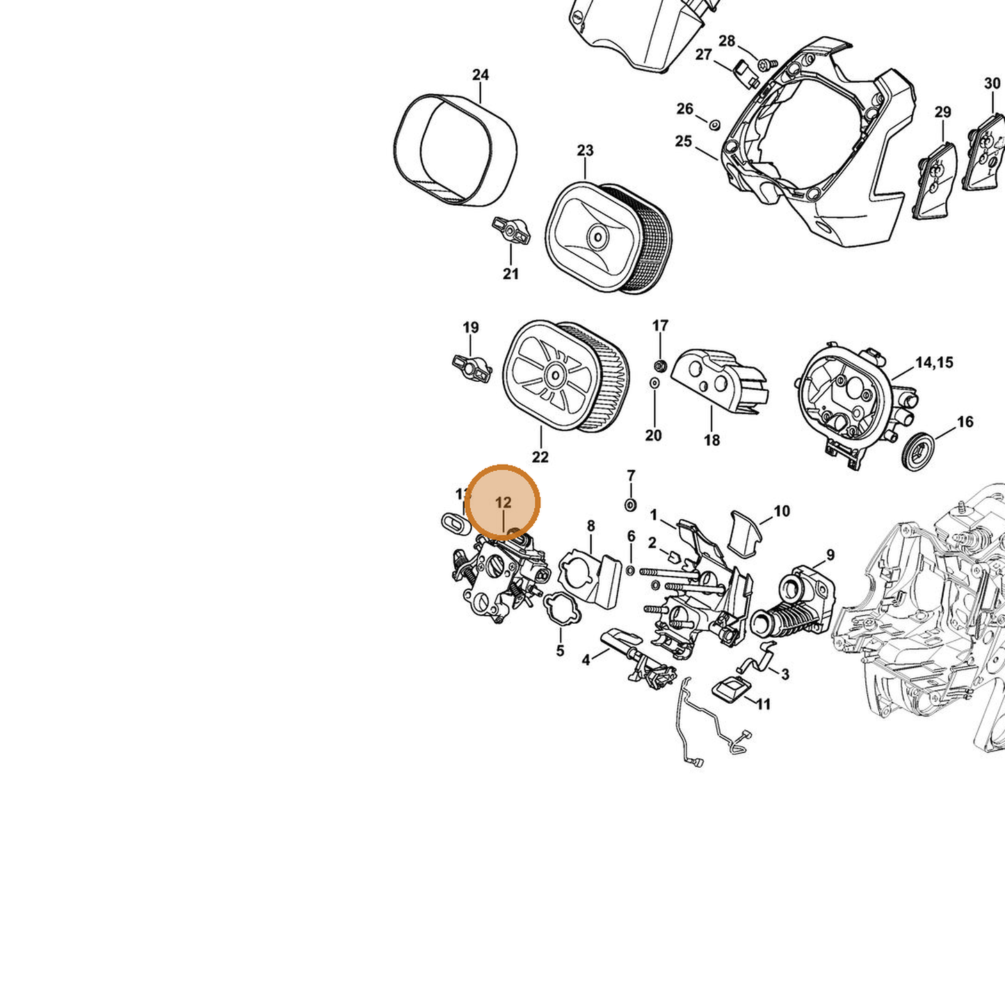 STIHL part 1138-120-0600 — IPL diagram snippet (6x zoom, amber highlight)