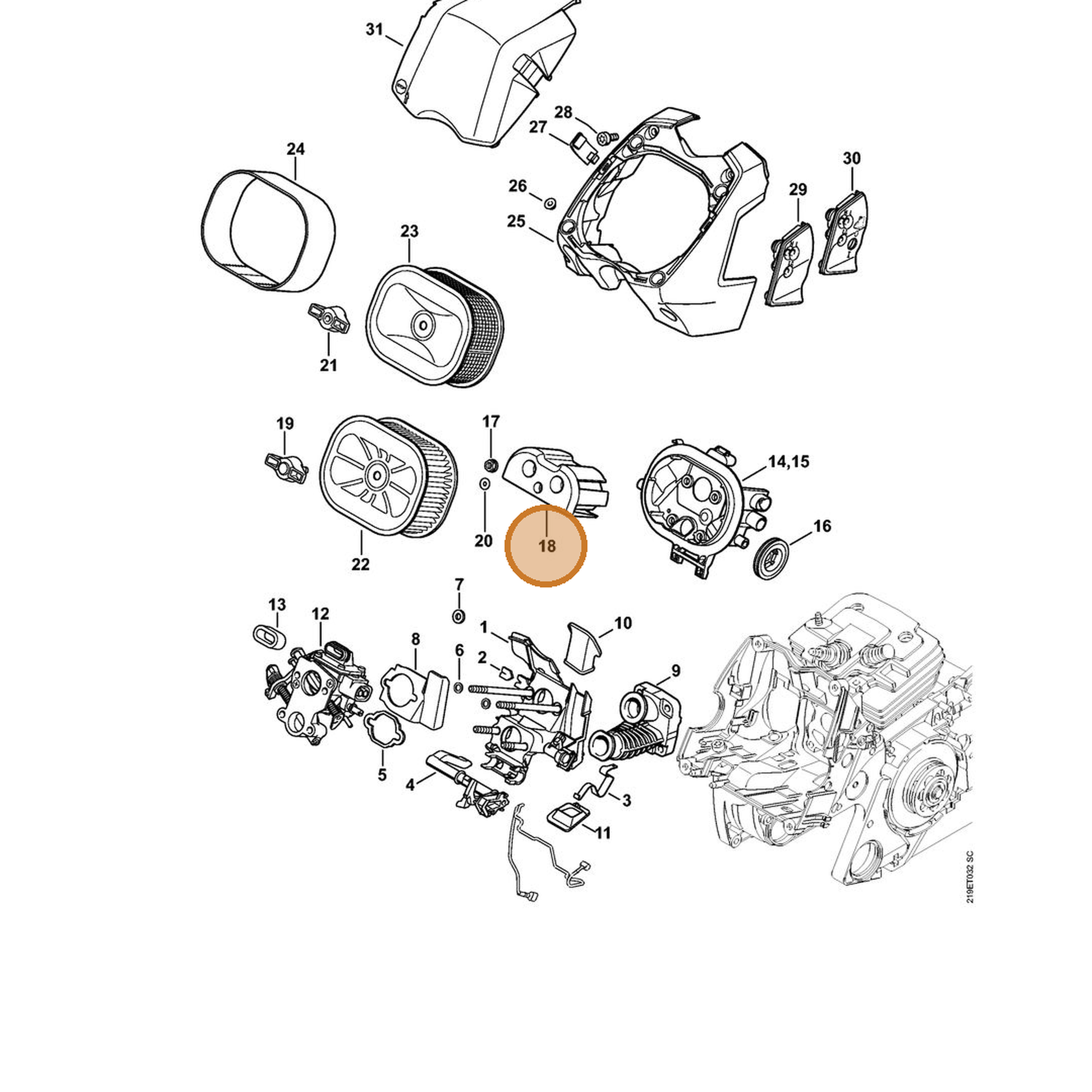 STIHL part 1138-120-4102 — IPL diagram snippet (6x zoom, amber highlight)