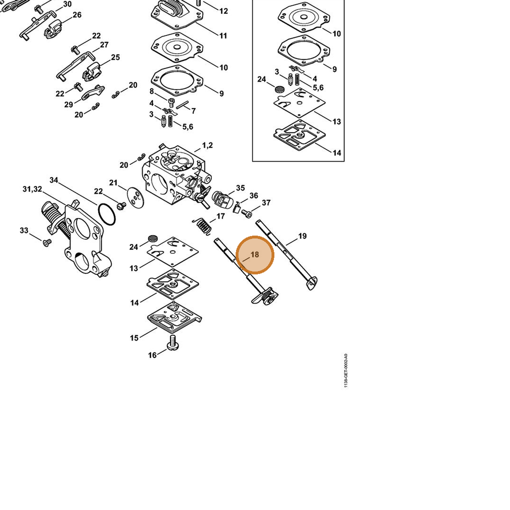 STIHL part 1138-120-7202 — IPL diagram snippet (6x zoom, amber highlight)