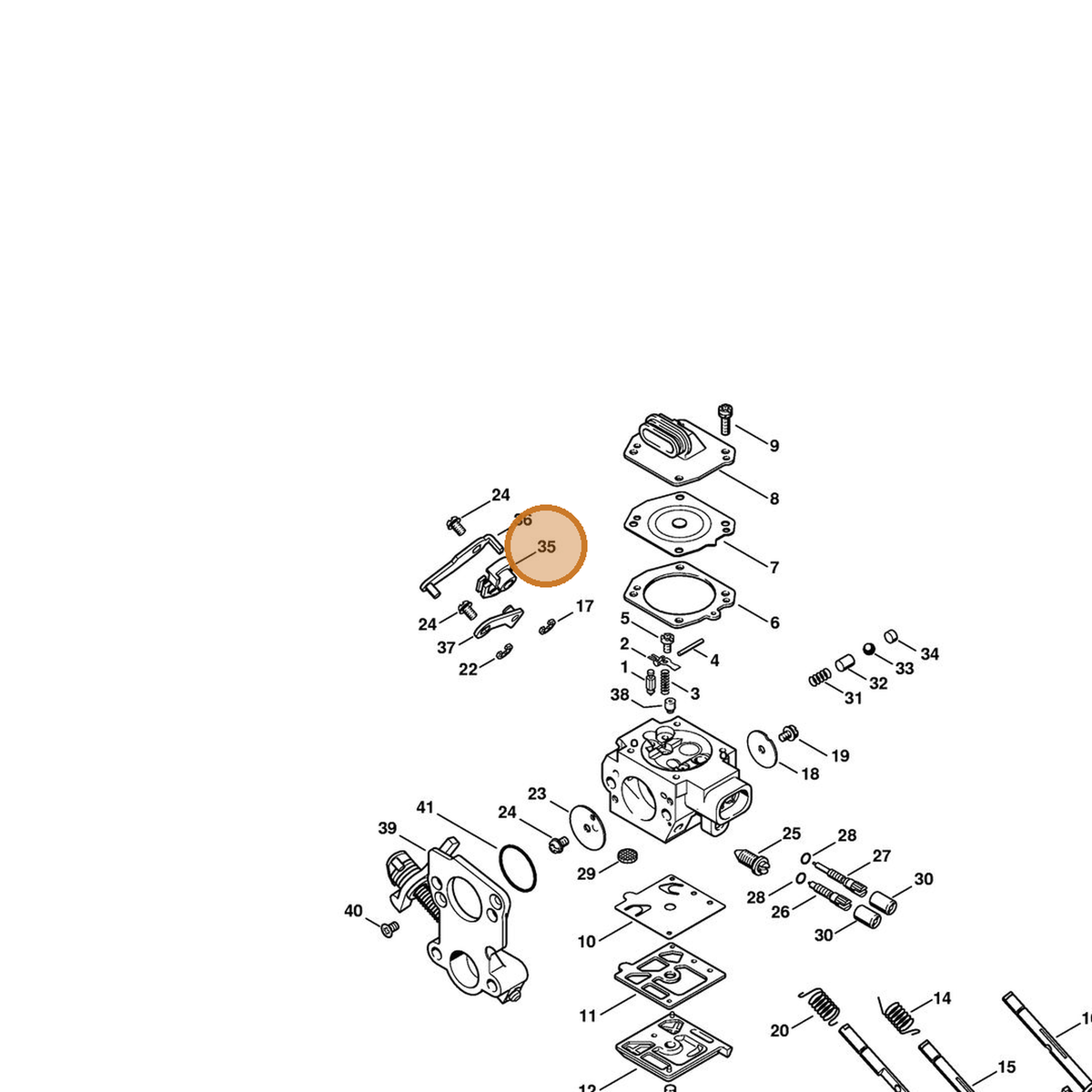 STIHL part 1138-121-0000 — IPL diagram snippet (6x zoom, amber highlight)