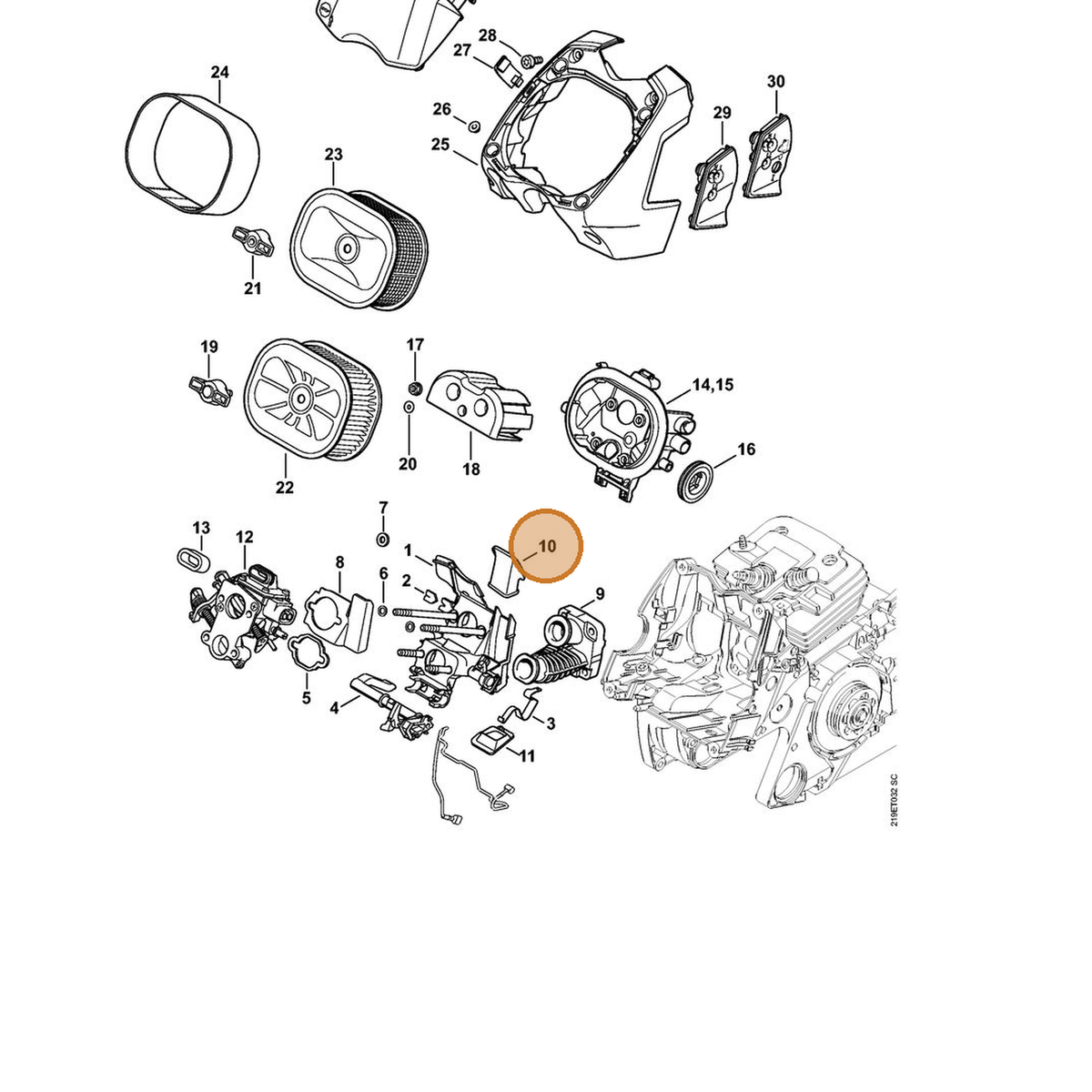 STIHL part 1138-121-2600 — IPL diagram snippet (6x zoom, amber highlight)