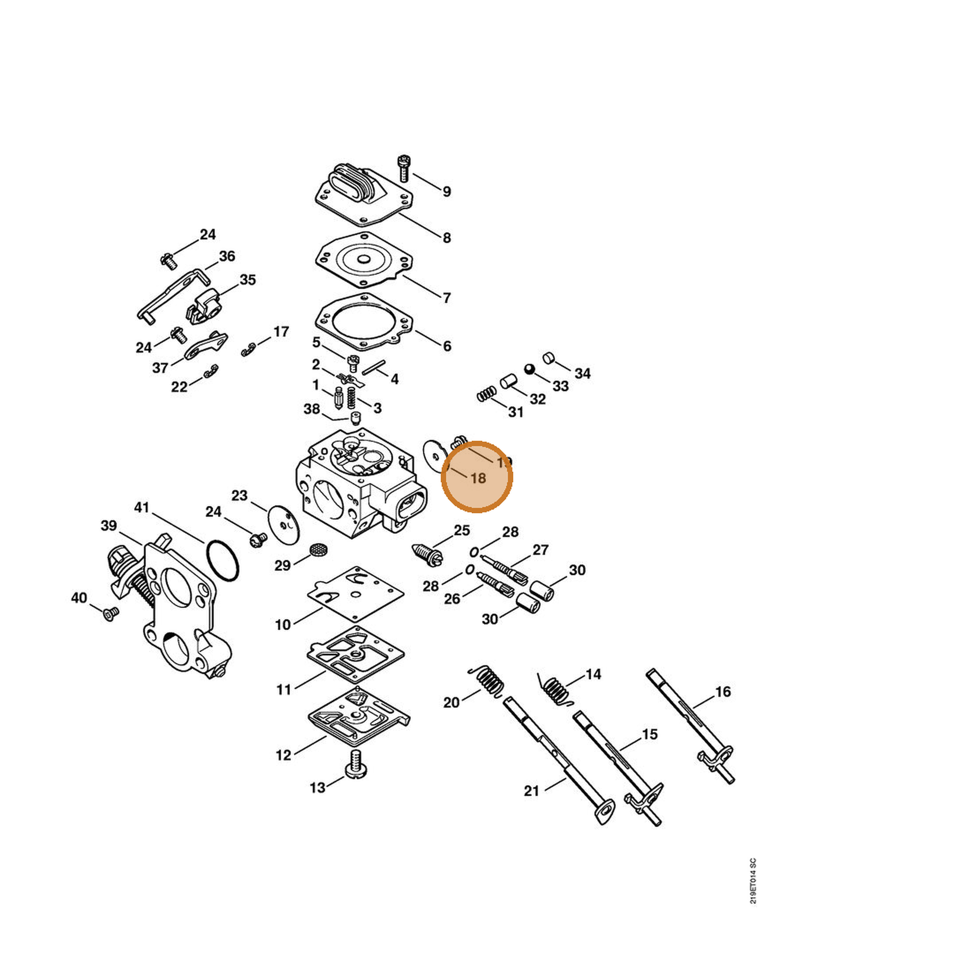 STIHL part 1138-121-3300 — IPL diagram snippet (6x zoom, amber highlight)
