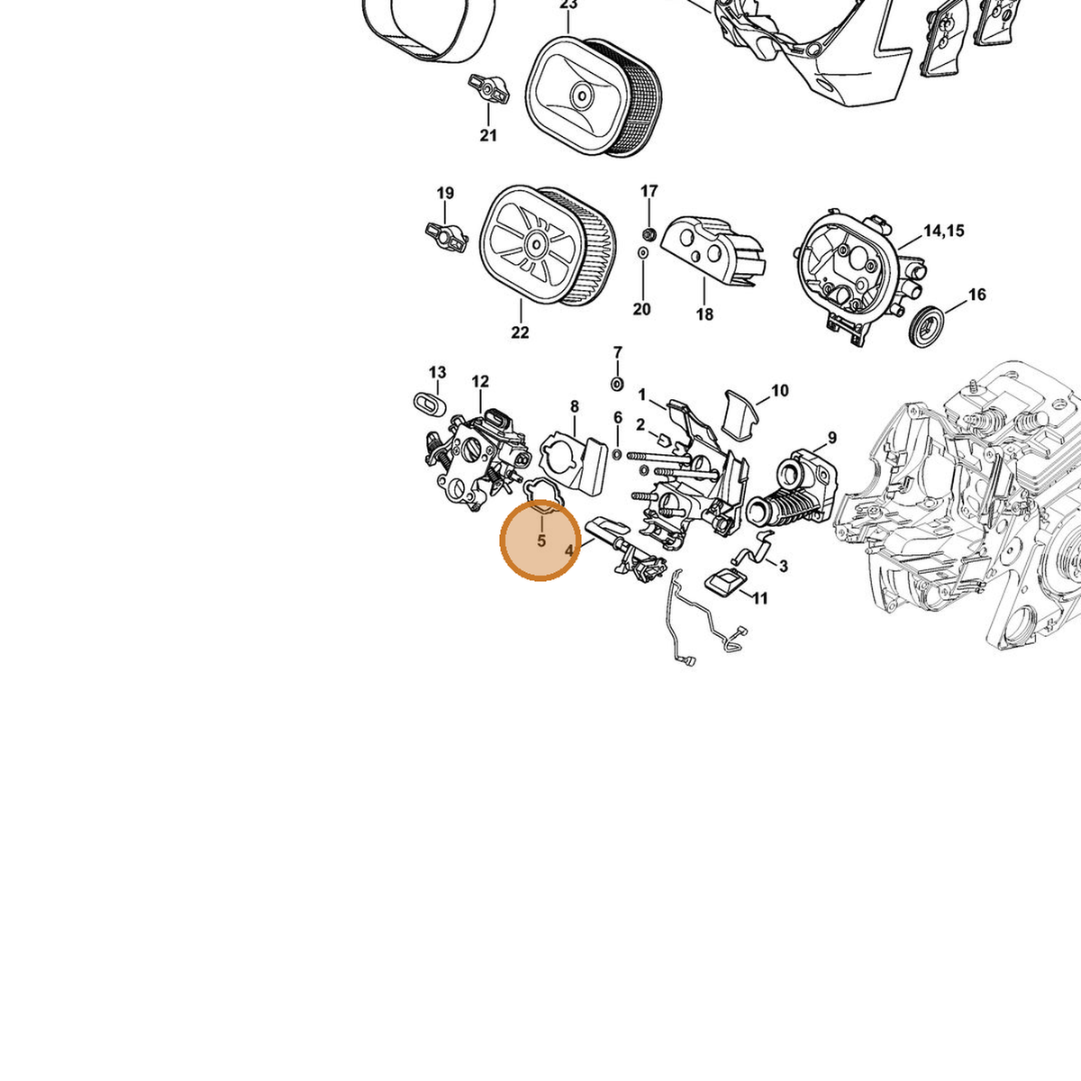 STIHL part 1138-121-8600 — IPL diagram snippet (6x zoom, amber highlight)
