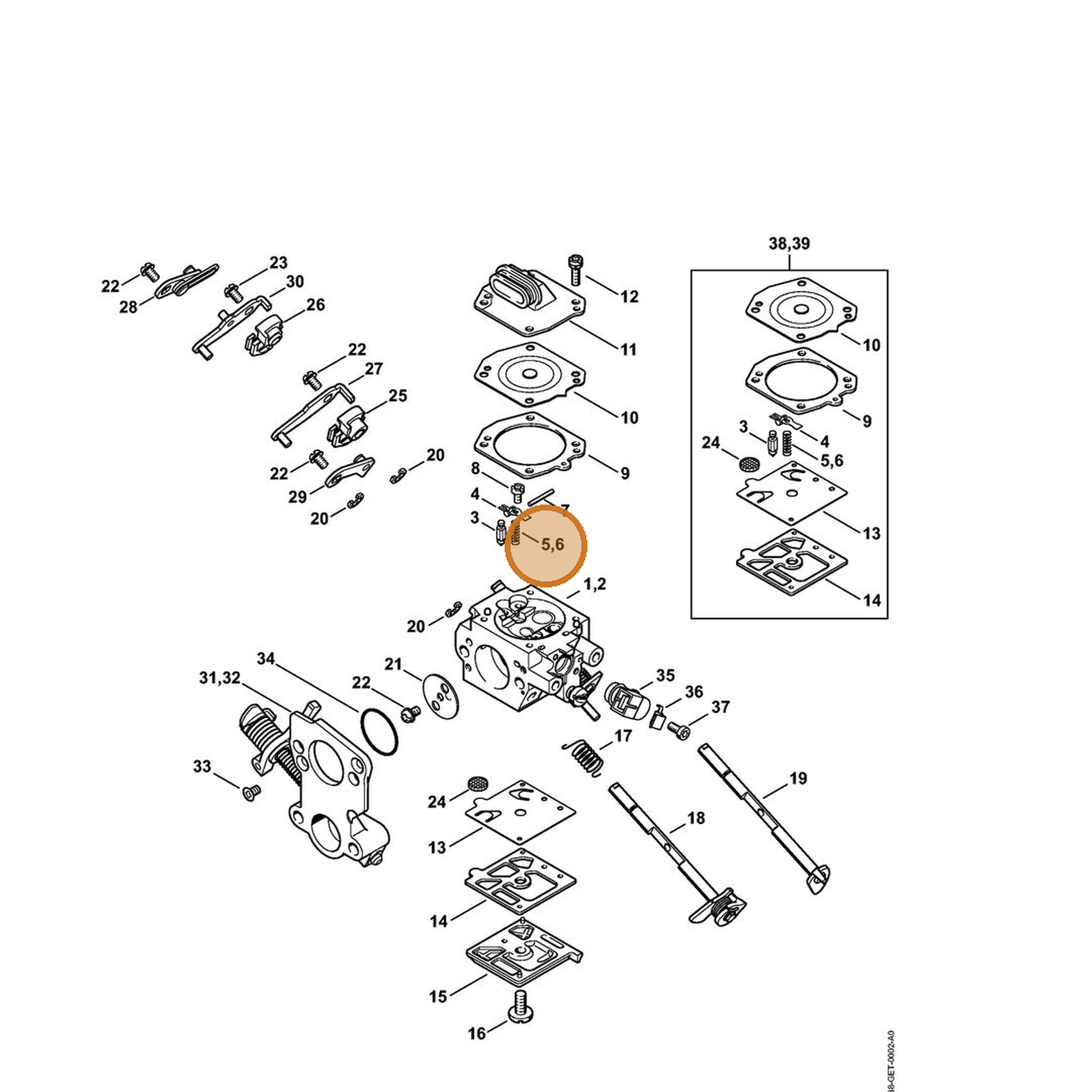 STIHL part 1138-122-3001 — IPL diagram snippet (6x zoom, amber highlight)