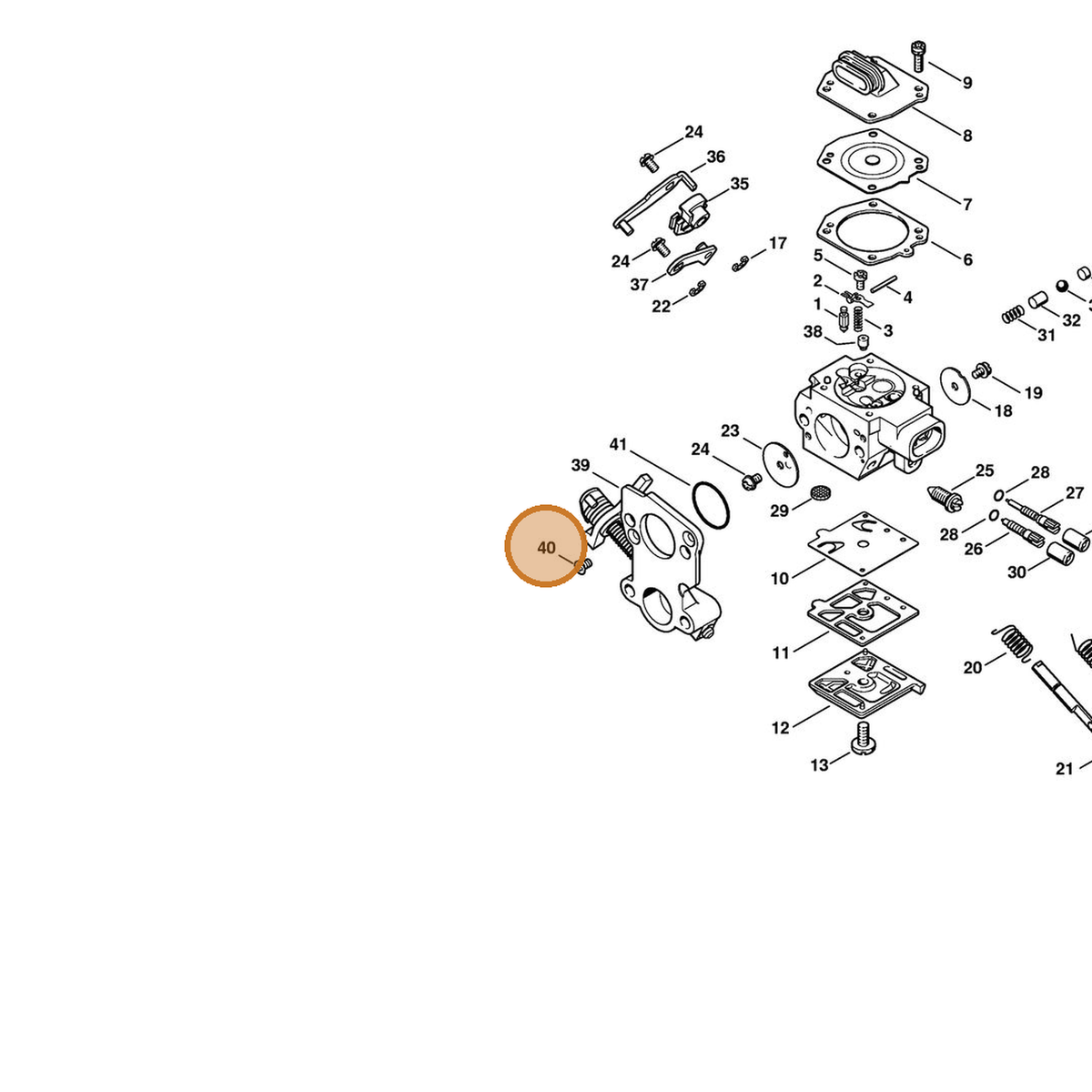 STIHL part 1138-122-7900 — IPL diagram snippet (6x zoom, amber highlight)
