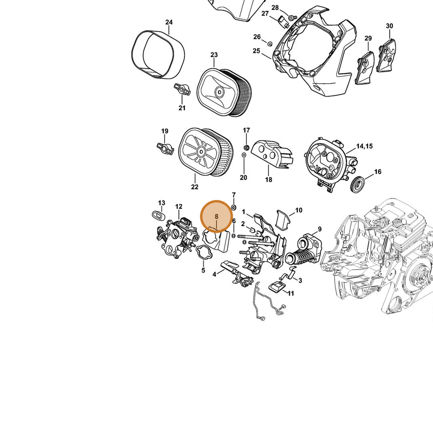 STIHL part 1138-122-9501 — IPL diagram snippet (6x zoom, amber highlight)