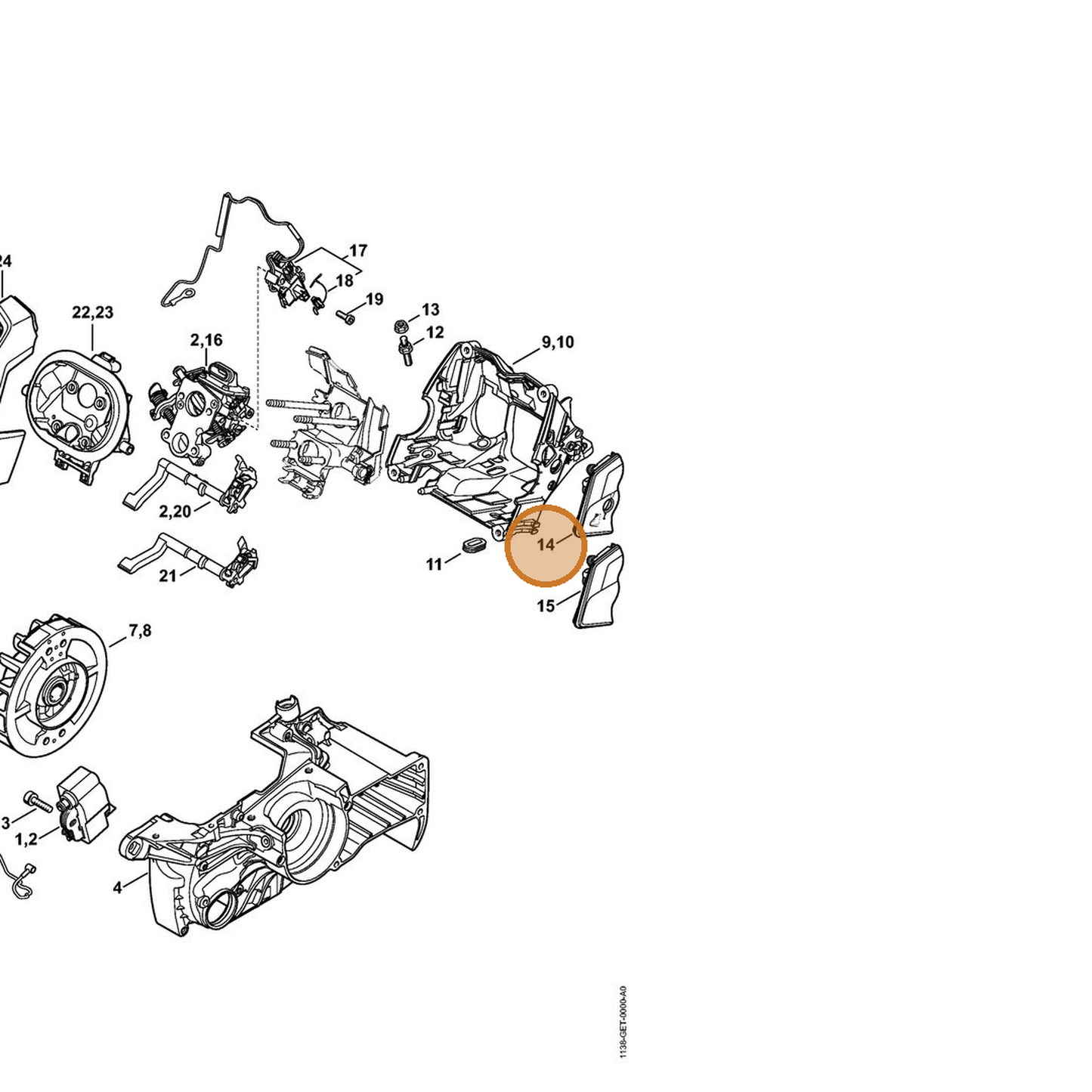 STIHL part 1138-123-7503 — IPL diagram snippet (6x zoom, amber highlight)