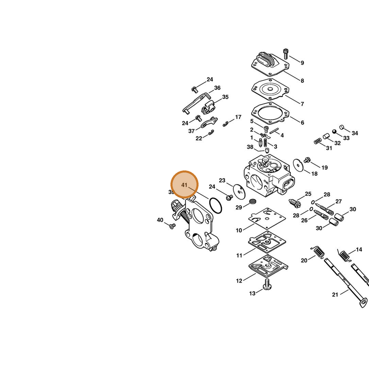 STIHL part 1138-129-3000 — IPL diagram snippet (6x zoom, amber highlight)