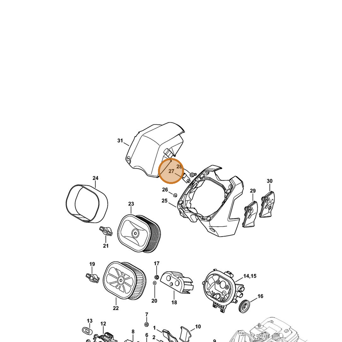 STIHL part 1138-140-1600 — IPL diagram snippet (6x zoom, amber highlight)