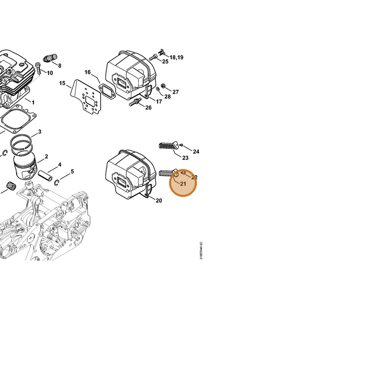 STIHL part 1138-140-8100 — IPL diagram snippet (6x zoom, amber highlight)