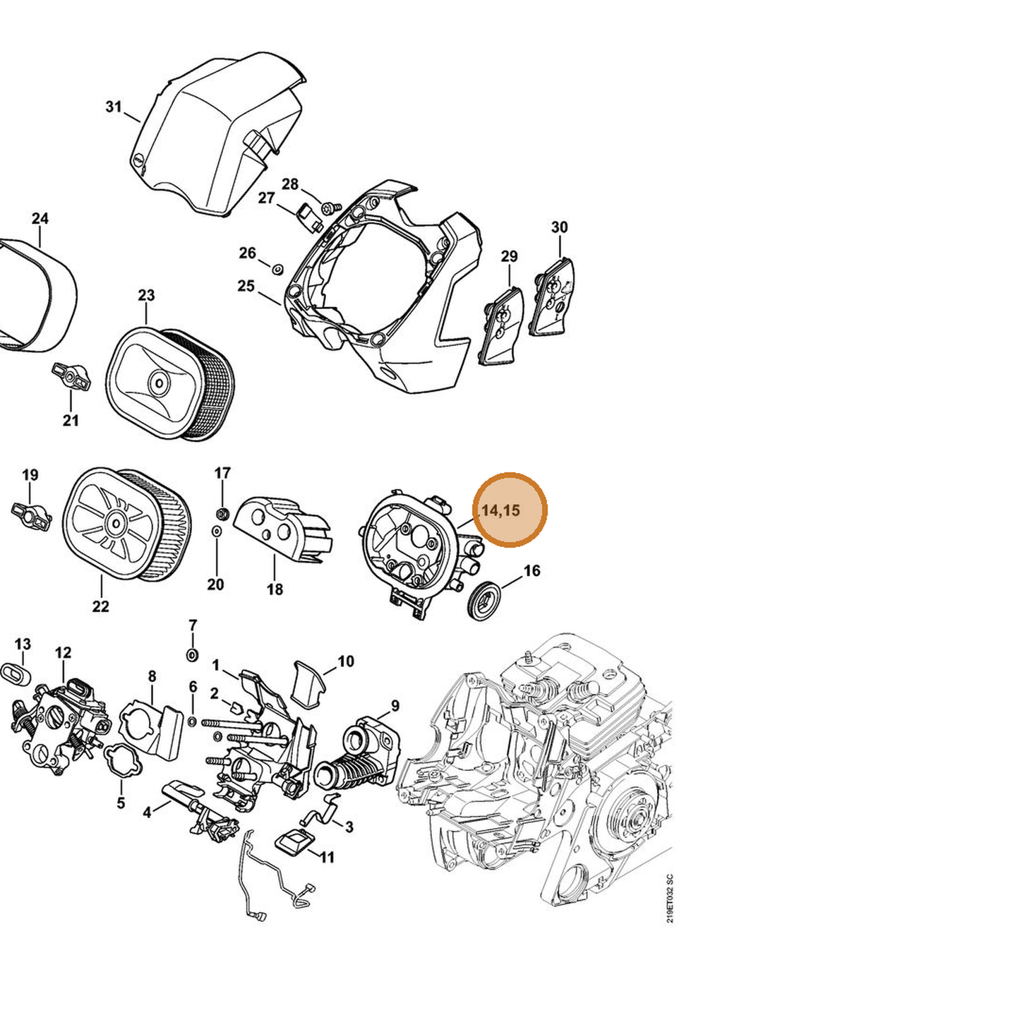 STIHL part 1138-141-0901 — IPL diagram snippet (6x zoom, amber highlight)