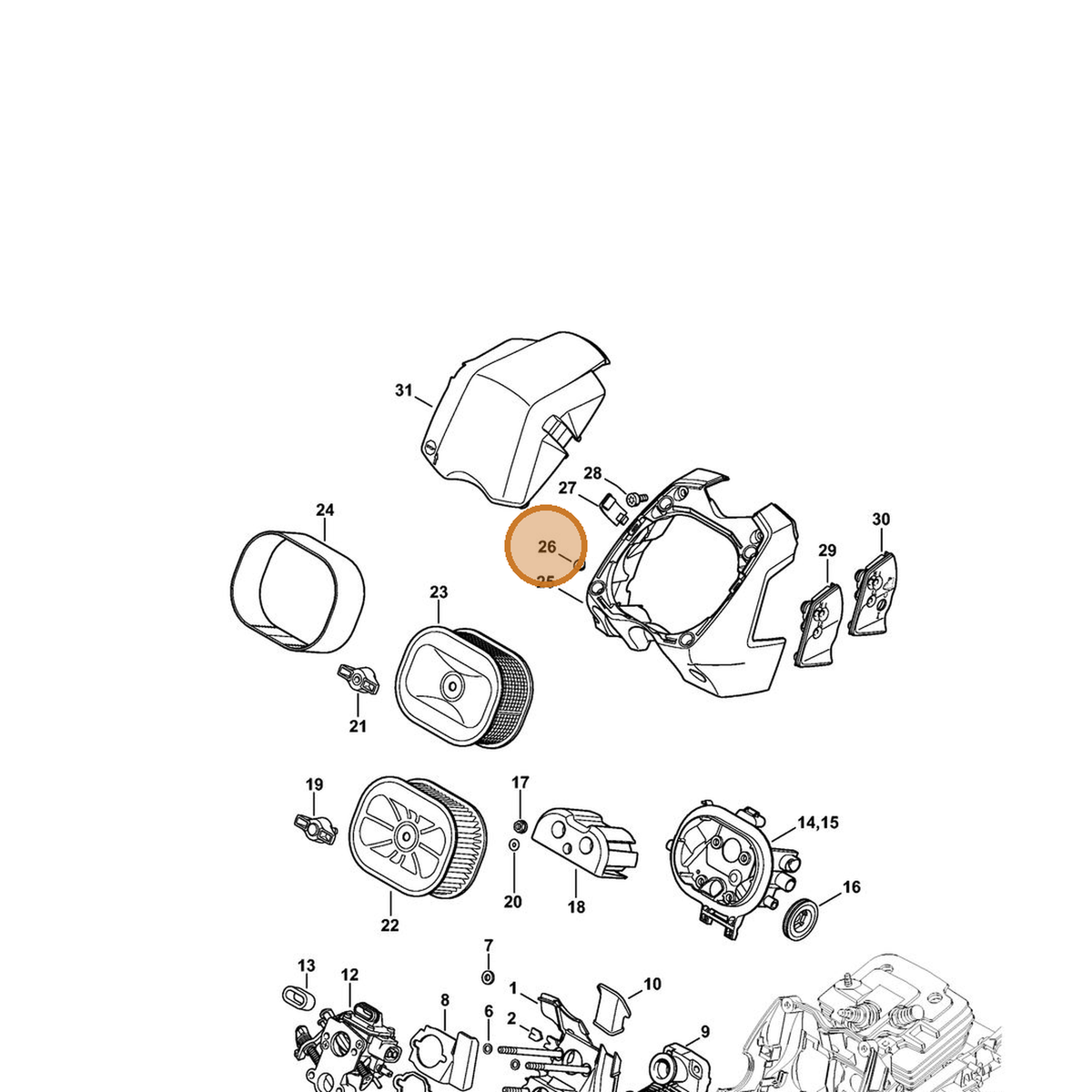 STIHL part 1138-141-9600 — IPL diagram snippet (6x zoom, amber highlight)