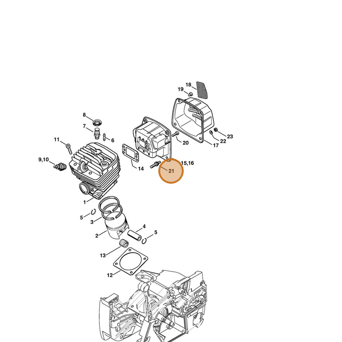 STIHL part 1138-148-0700 — IPL diagram snippet (6x zoom, amber highlight)