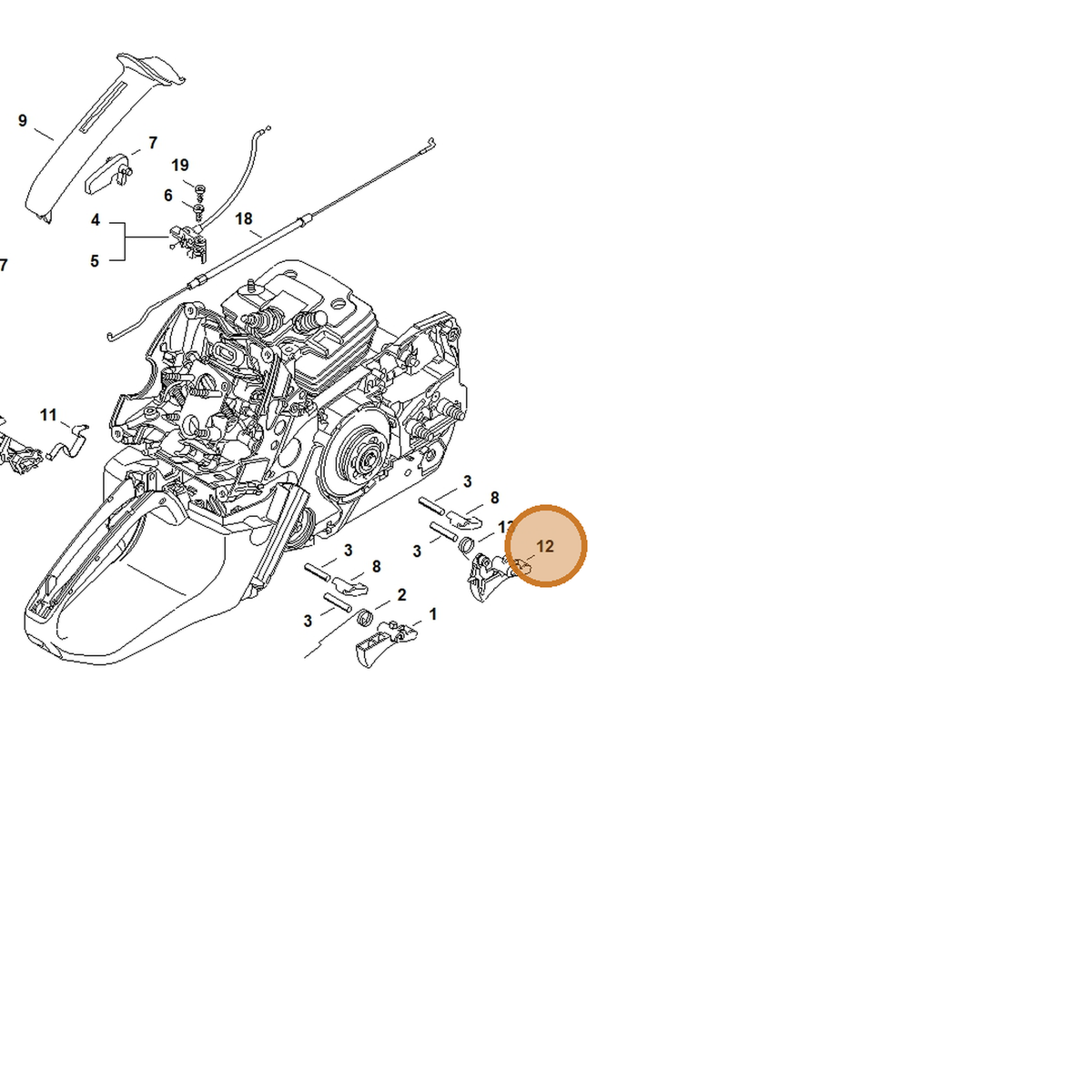 STIHL part 1138-180-1500 — IPL diagram snippet (6x zoom, amber highlight)