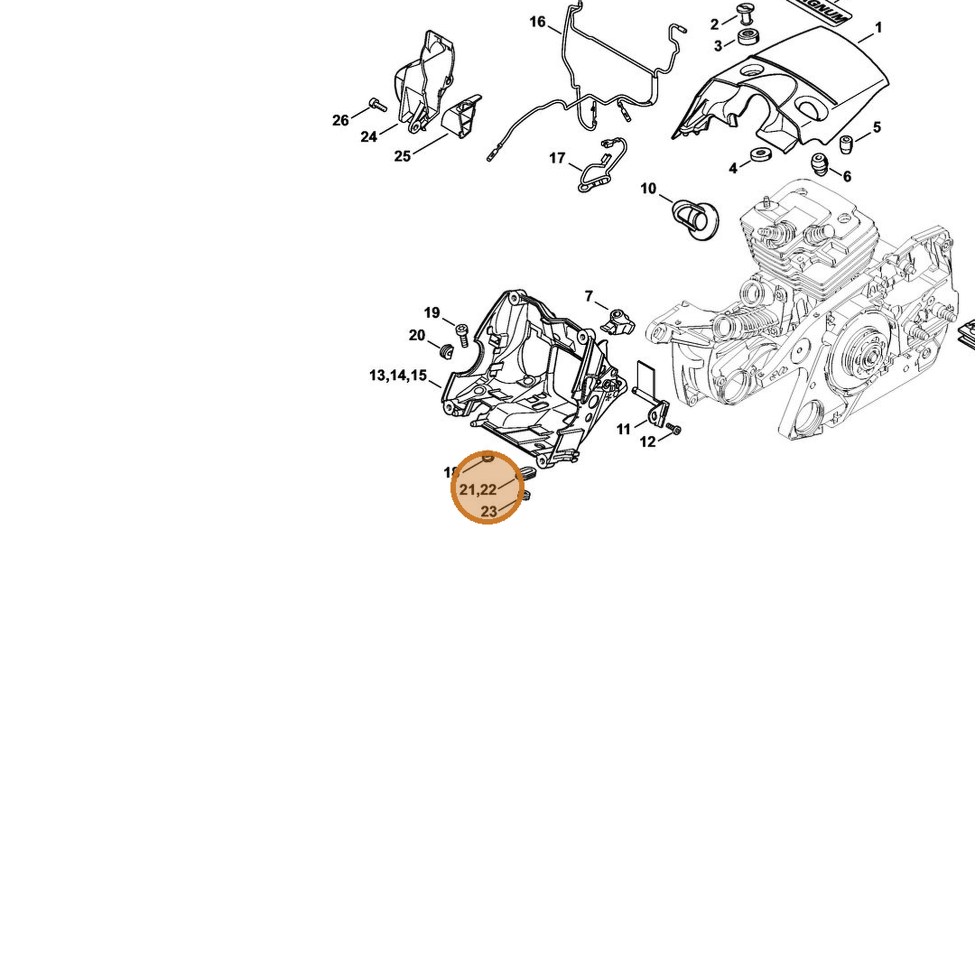 STIHL part 1138-182-0701 — IPL diagram snippet (6x zoom, amber highlight)