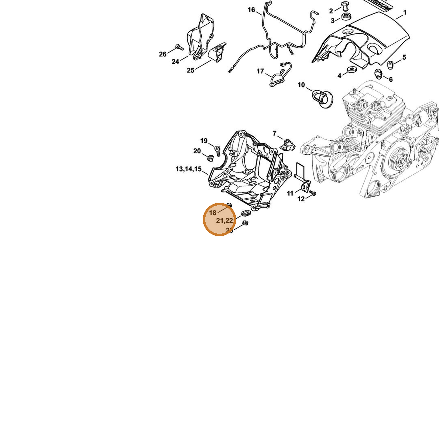 STIHL part 1138-182-0702 — IPL diagram snippet (6x zoom, amber highlight)