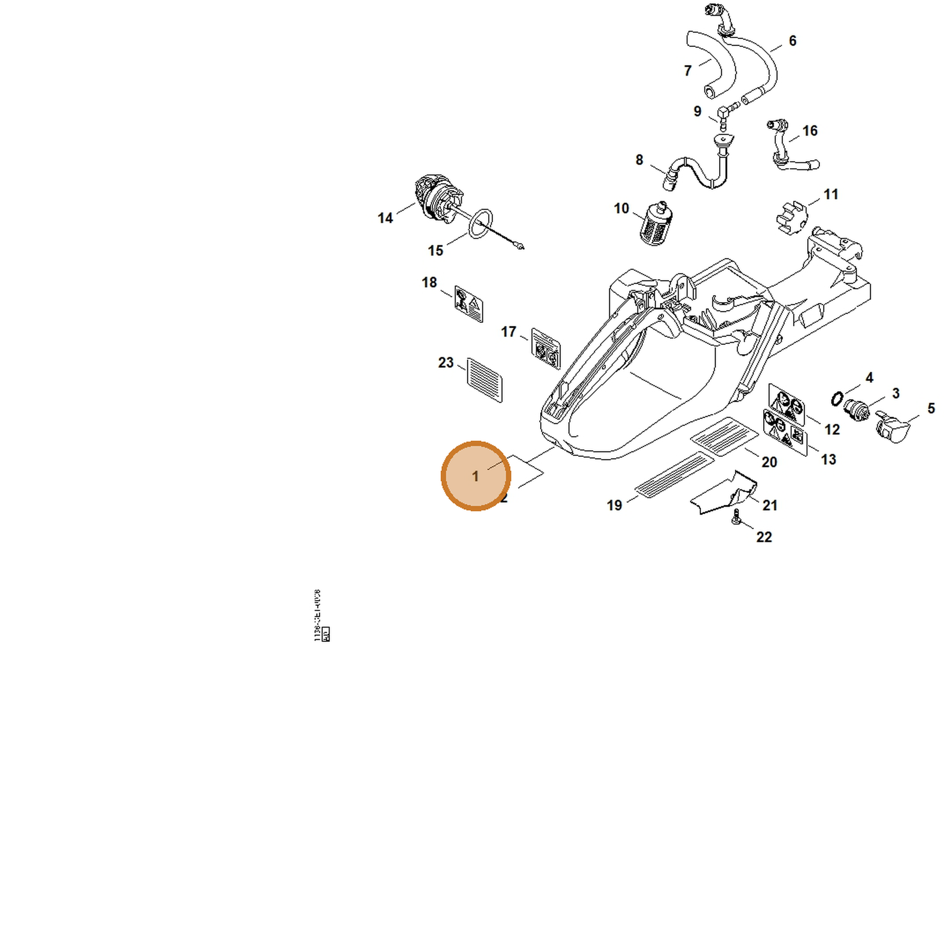 STIHL part 1138-350-0807 — IPL diagram snippet (6x zoom, amber highlight)