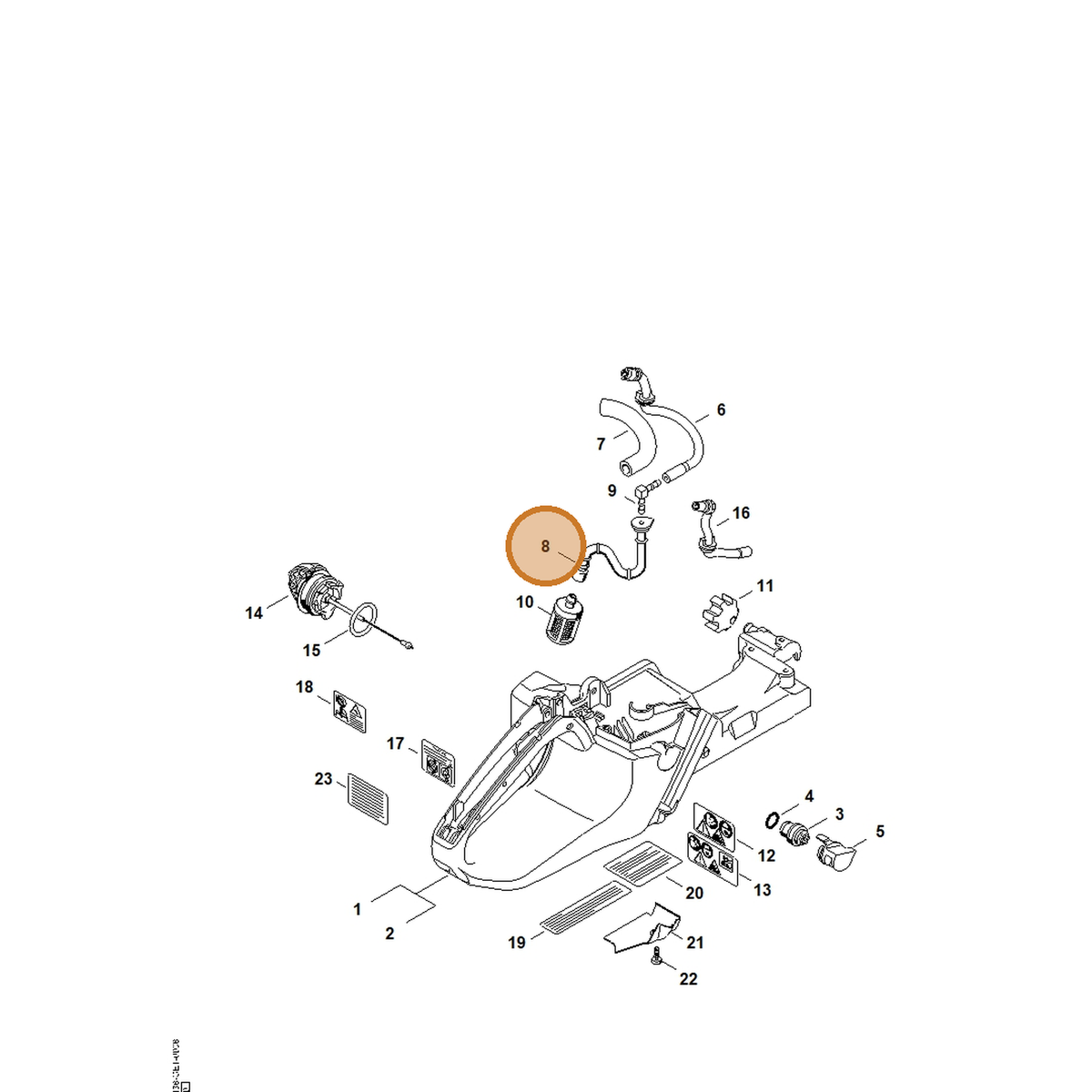 STIHL part 1138-358-7705 — IPL diagram snippet (6x zoom, amber highlight)