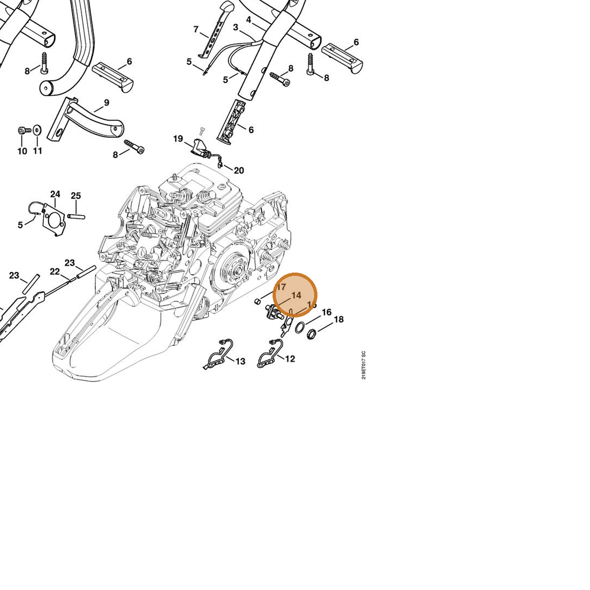 STIHL part 1138-430-0502 — IPL diagram snippet (6x zoom, amber highlight)