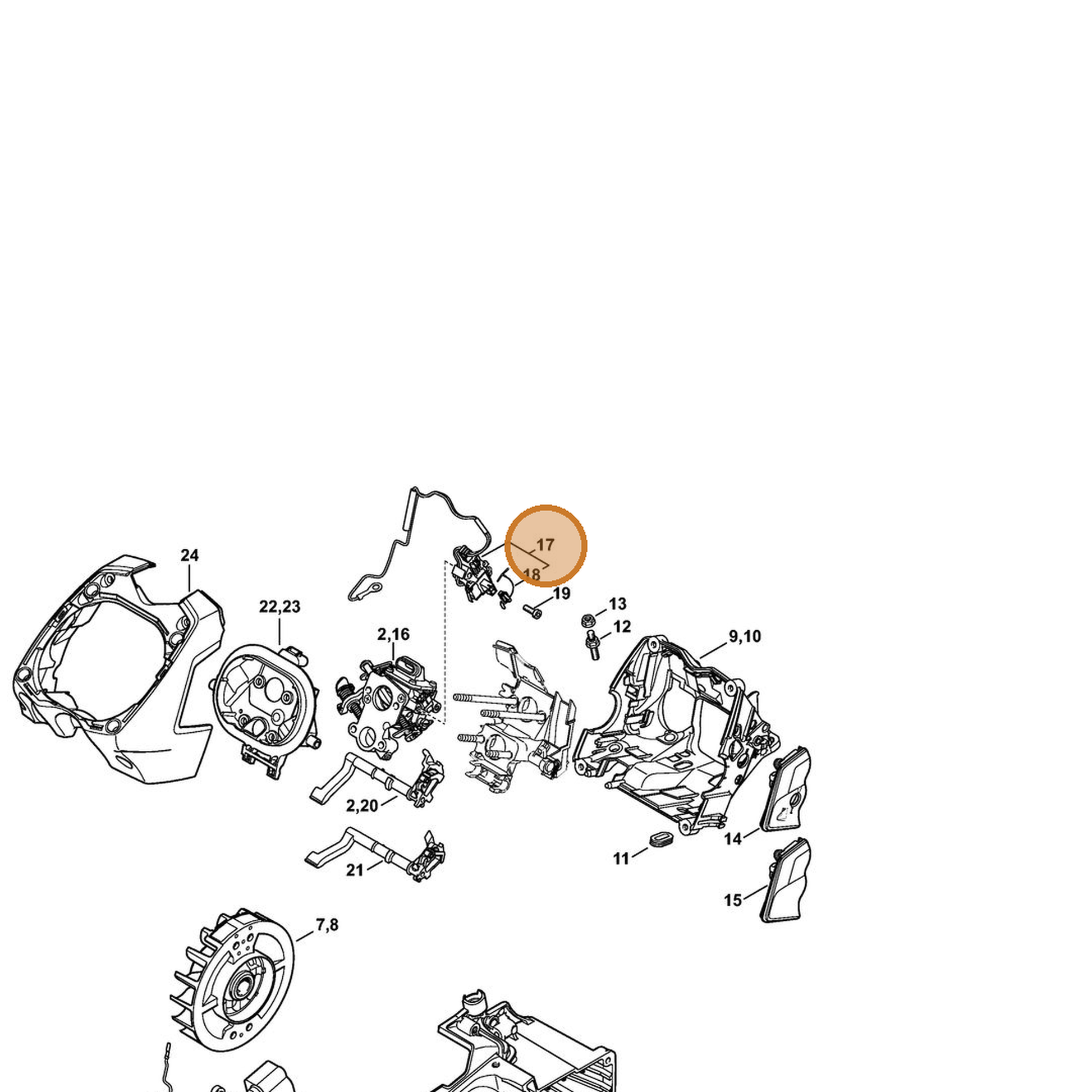 STIHL part 1138-430-1001 — IPL diagram snippet (6x zoom, amber highlight)
