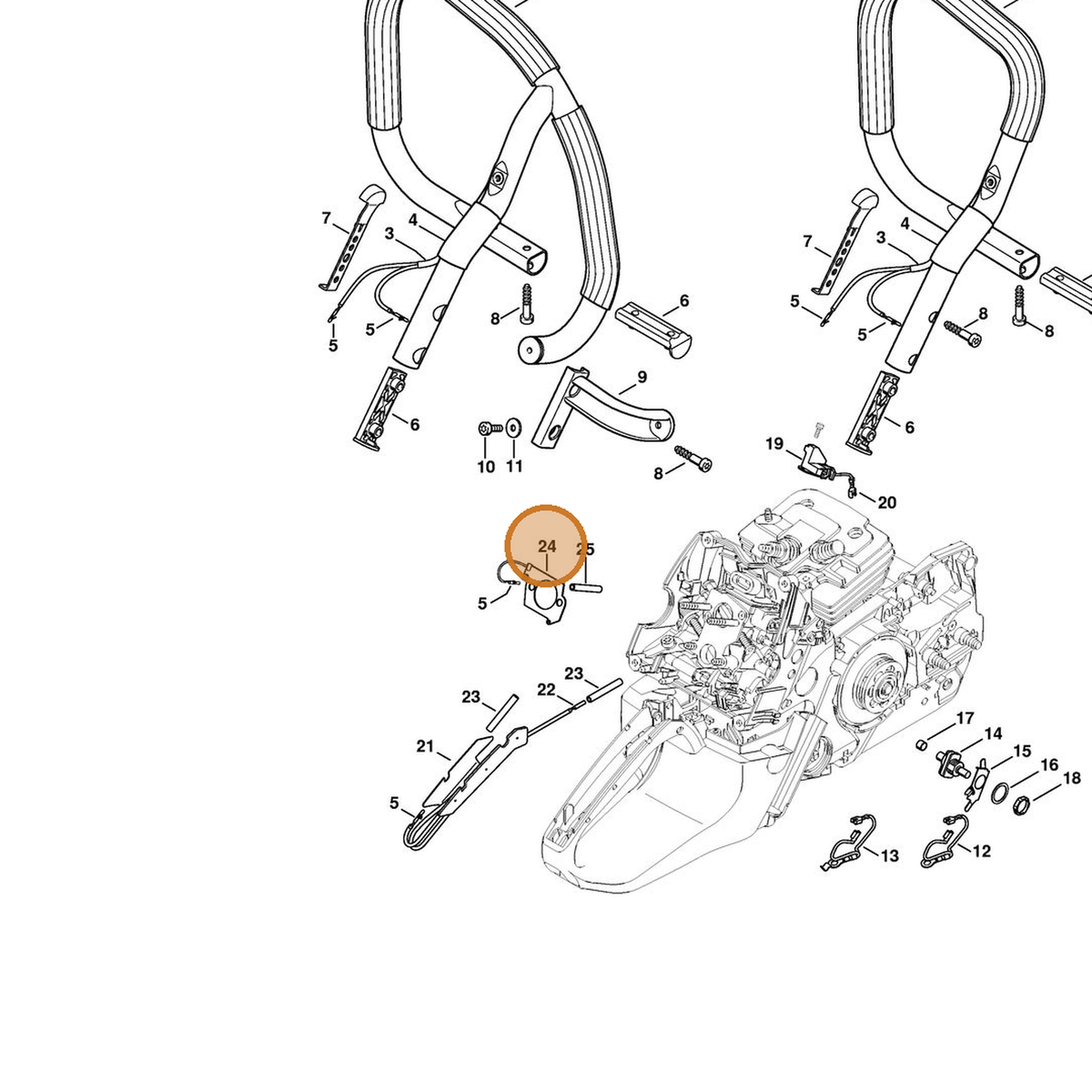 STIHL part 1138-434-5100 — IPL diagram snippet (6x zoom, amber highlight)