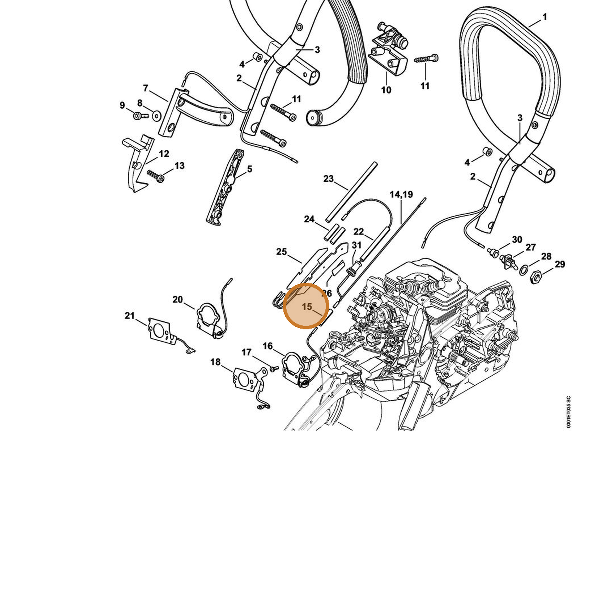 STIHL part 1138-442-0404 — IPL diagram snippet (6x zoom, amber highlight)