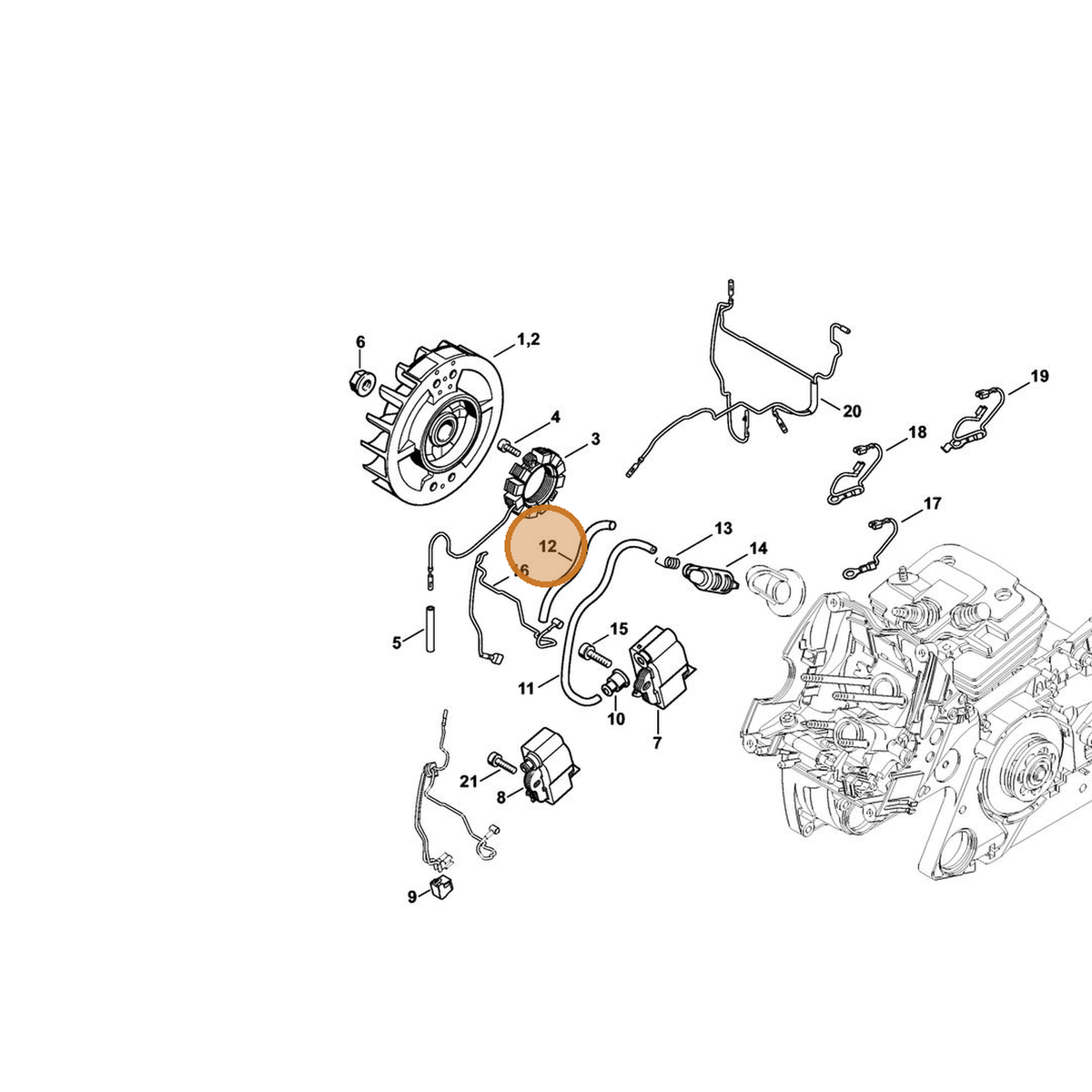 STIHL part 1138-442-0406 — IPL diagram snippet (6x zoom, amber highlight)