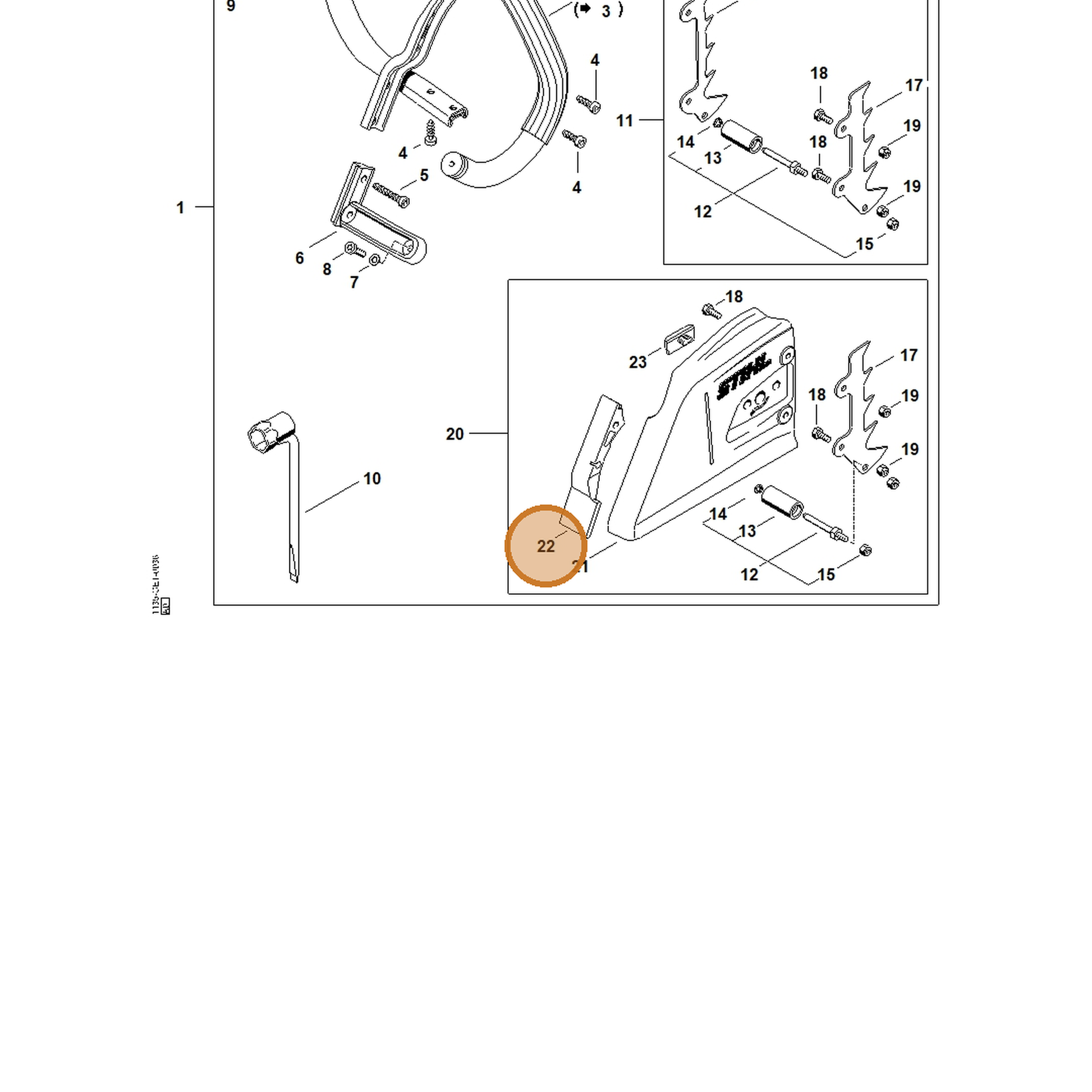 STIHL part 1138-656-1500 — IPL diagram snippet (6x zoom, amber highlight)