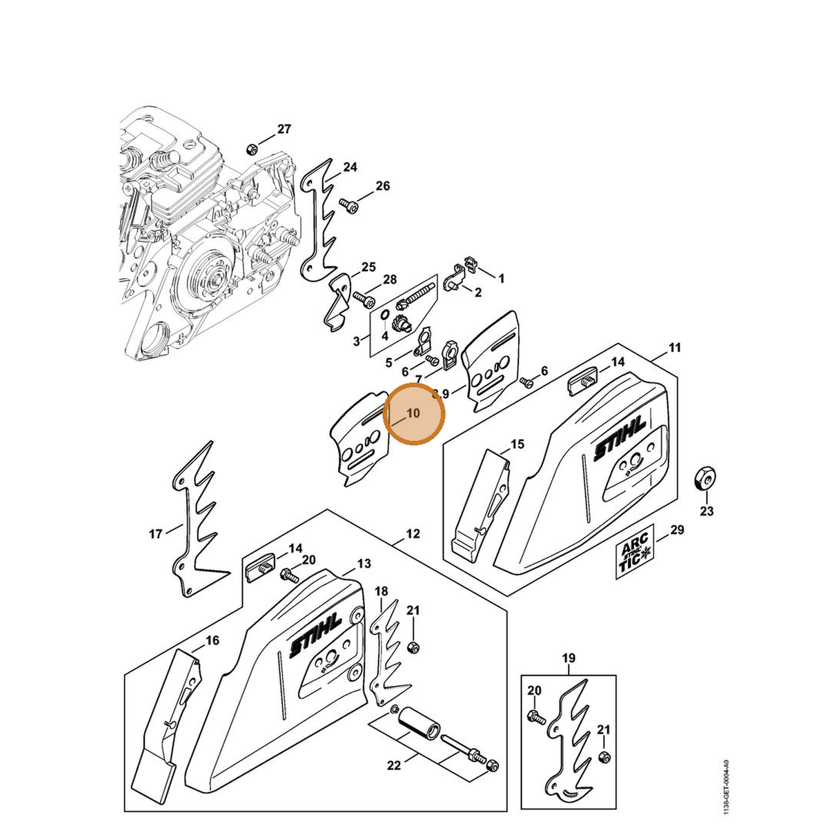 STIHL part 1138-664-1000 — IPL diagram snippet (6x zoom, amber highlight)