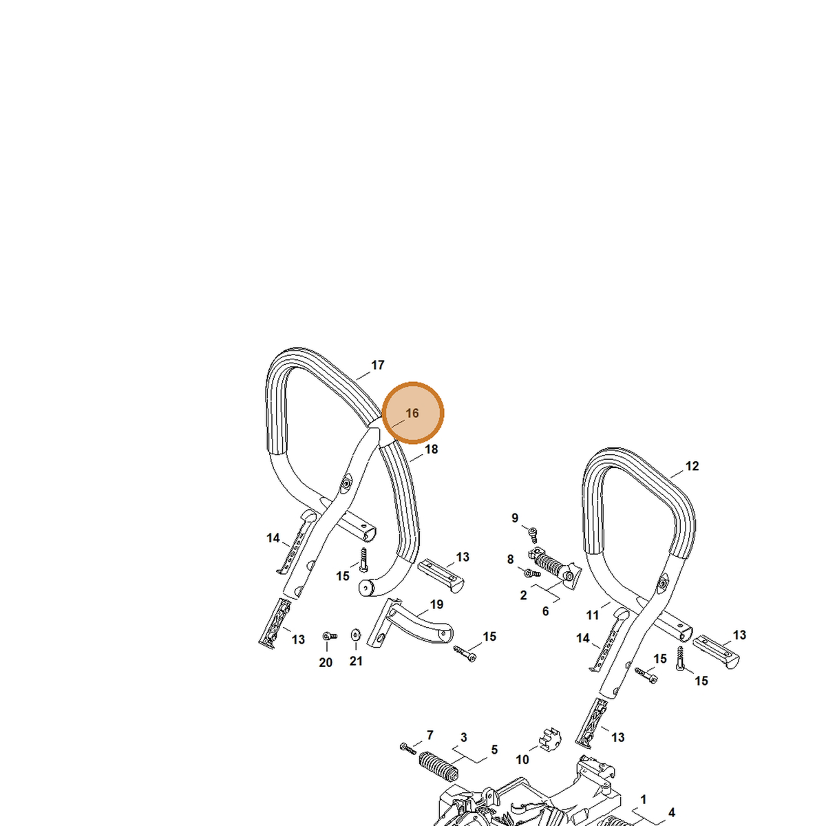 STIHL part 1138-790-3600 — IPL diagram snippet (6x zoom, amber highlight)