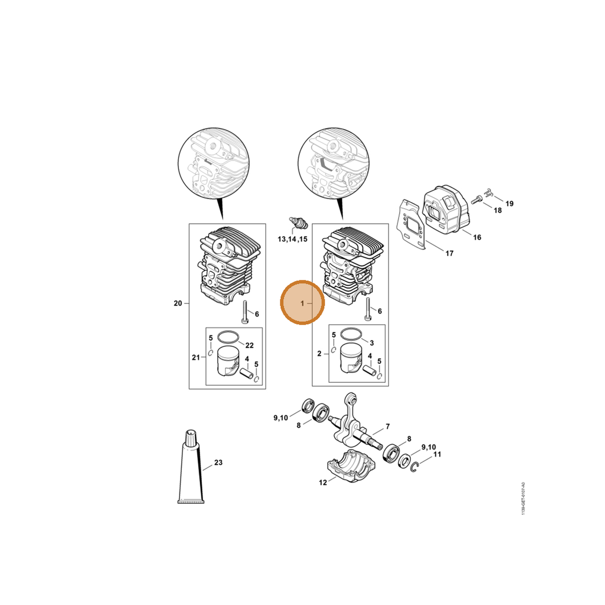 STIHL part 1139-020-1204 — IPL diagram snippet (6x zoom, amber highlight)