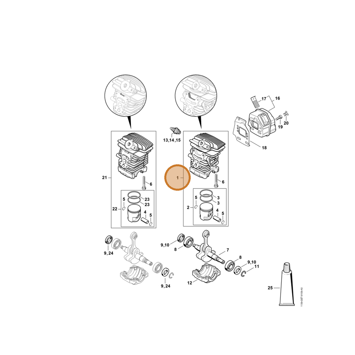 STIHL part 1139-020-1205 — IPL diagram snippet (6x zoom, amber highlight)