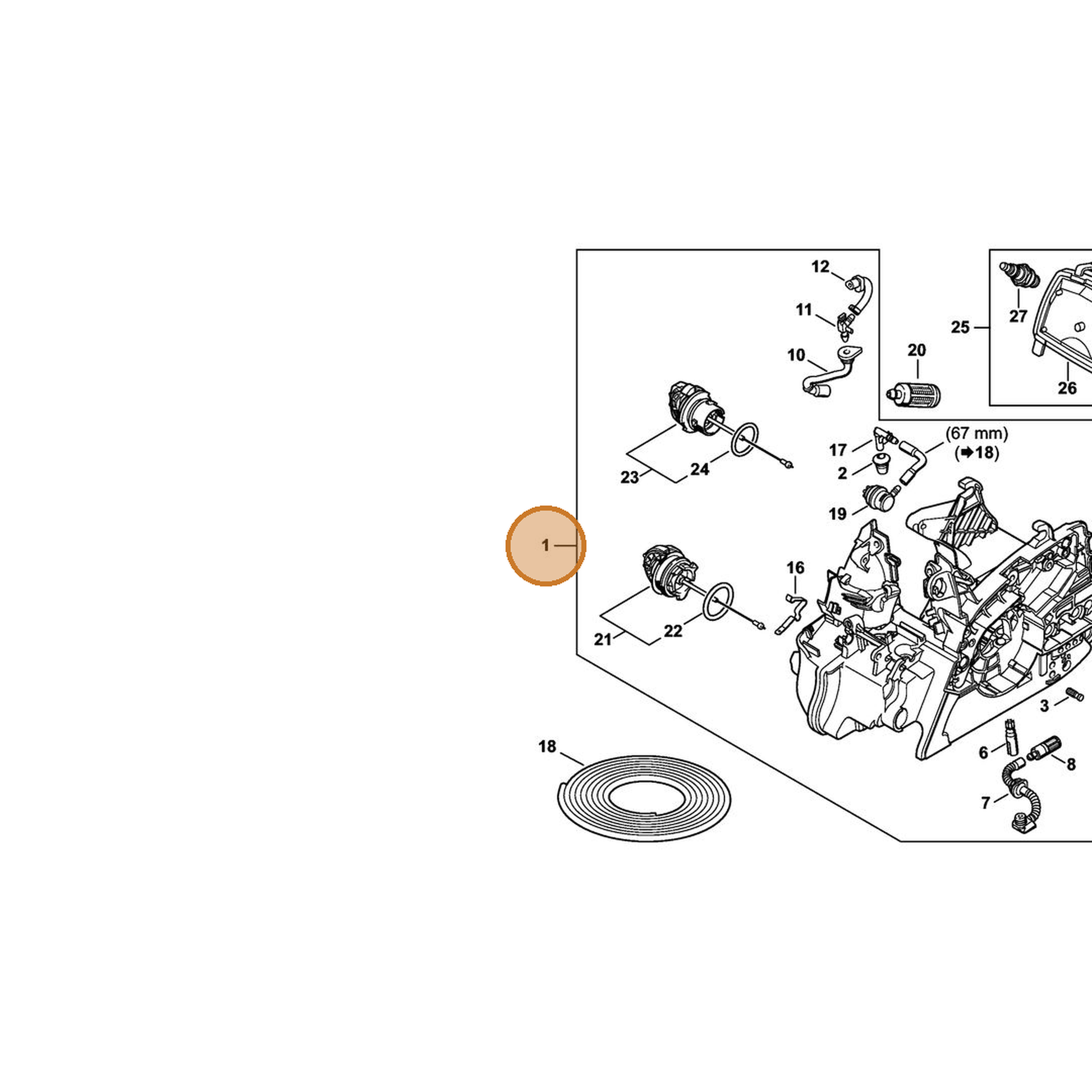 STIHL part 1139-020-3012 — IPL diagram snippet (6x zoom, amber highlight)