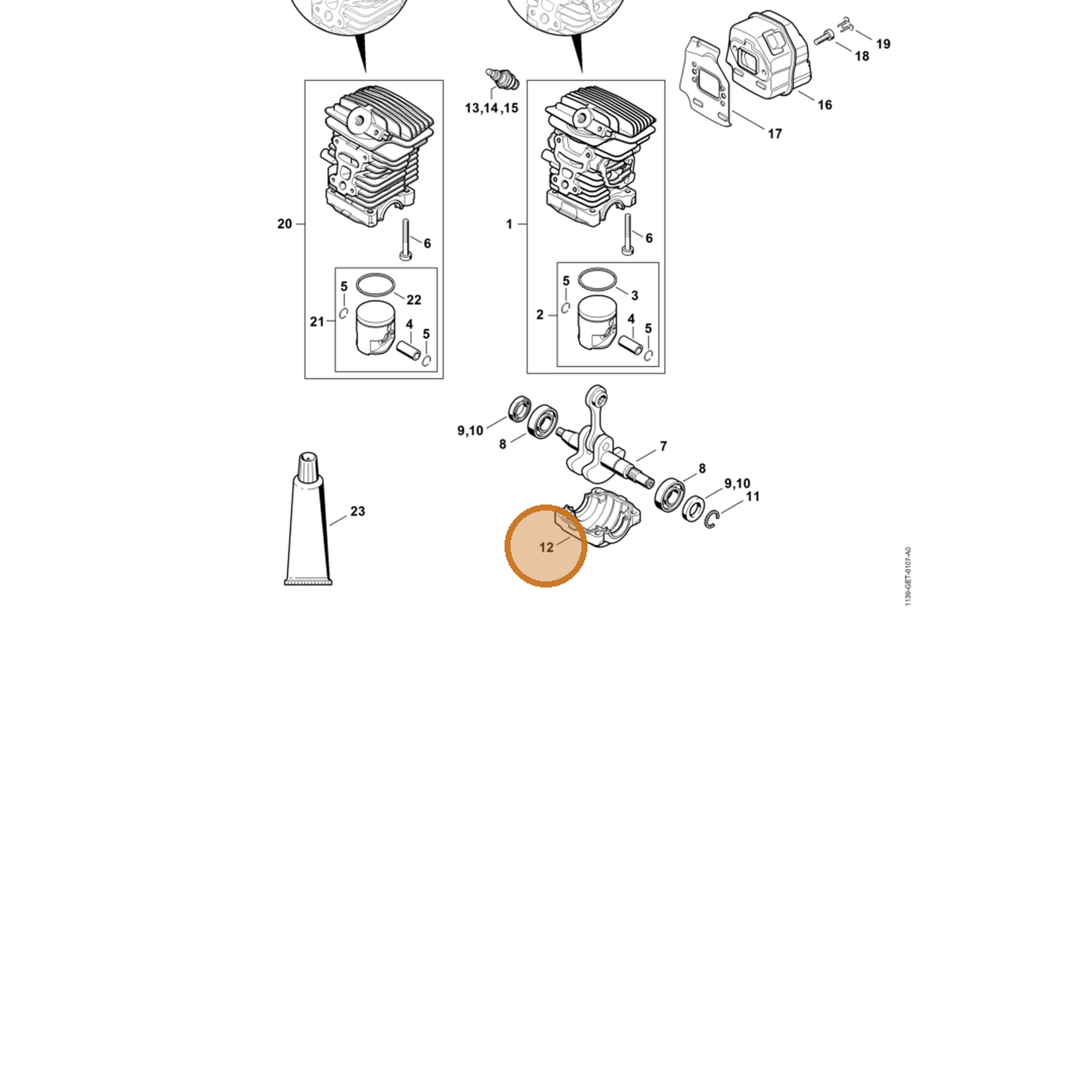 STIHL part 1139-021-2503 — IPL diagram snippet (6x zoom, amber highlight)