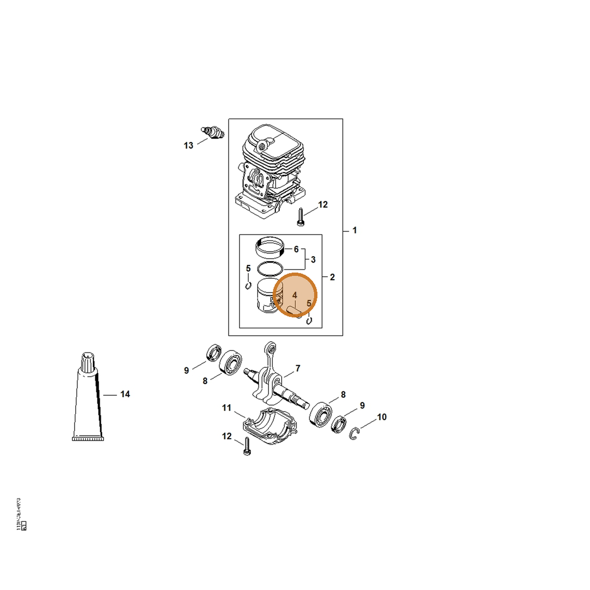 STIHL part 1139-034-1500 — IPL diagram snippet (6x zoom, amber highlight)