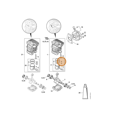 STIHL part 1139-034-3000 — IPL diagram snippet (6x zoom, amber highlight)