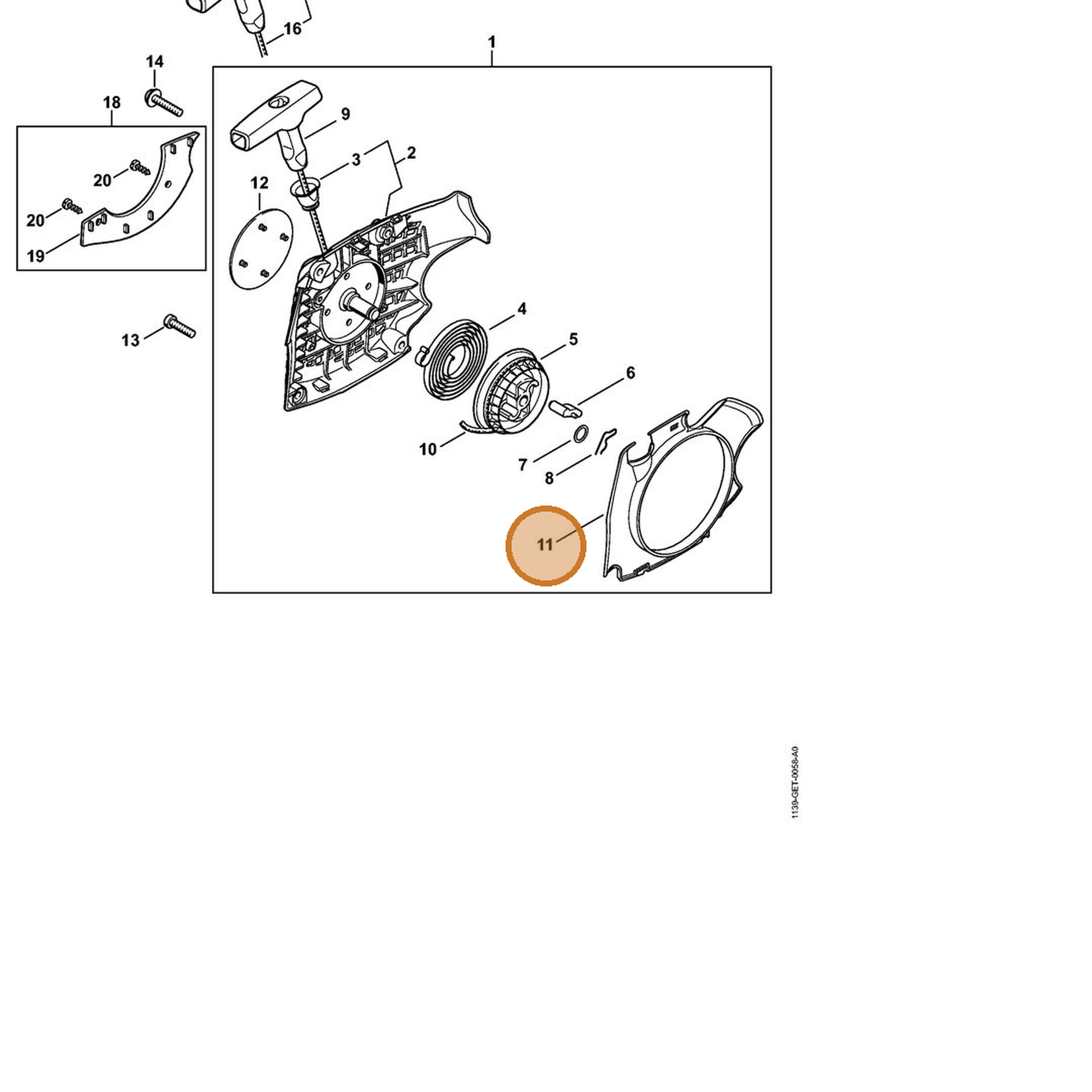 STIHL part 1139-084-7802 — IPL diagram snippet (6x zoom, amber highlight)
