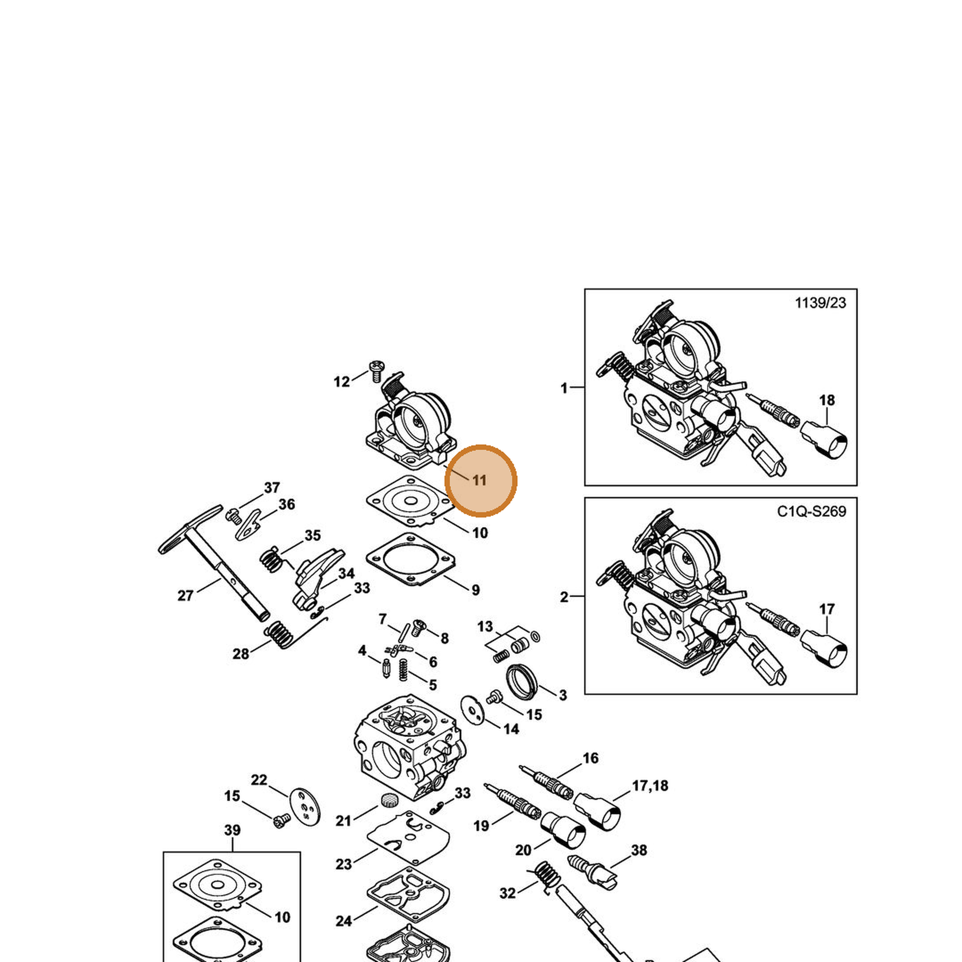 STIHL part 1139-120-0801 — IPL diagram snippet (6x zoom, amber highlight)