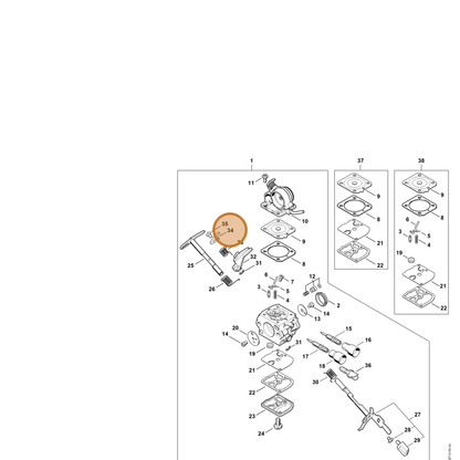 STIHL part 1139-121-3502 — IPL diagram snippet (6x zoom, amber highlight)